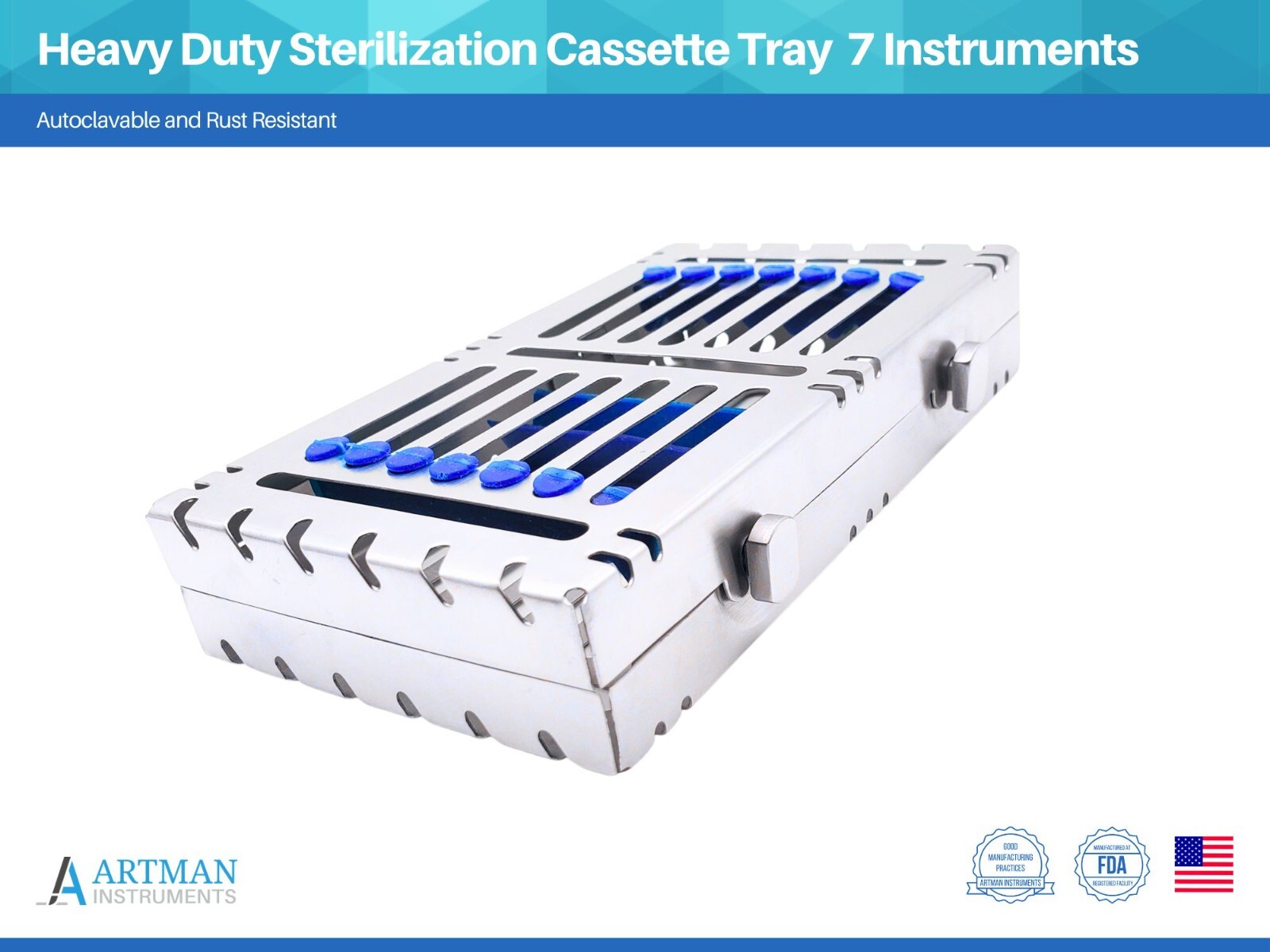 7 Instruments Heavy Duty Sterilization Cassette Tray 7″X4″X1.4″ ARTMAN