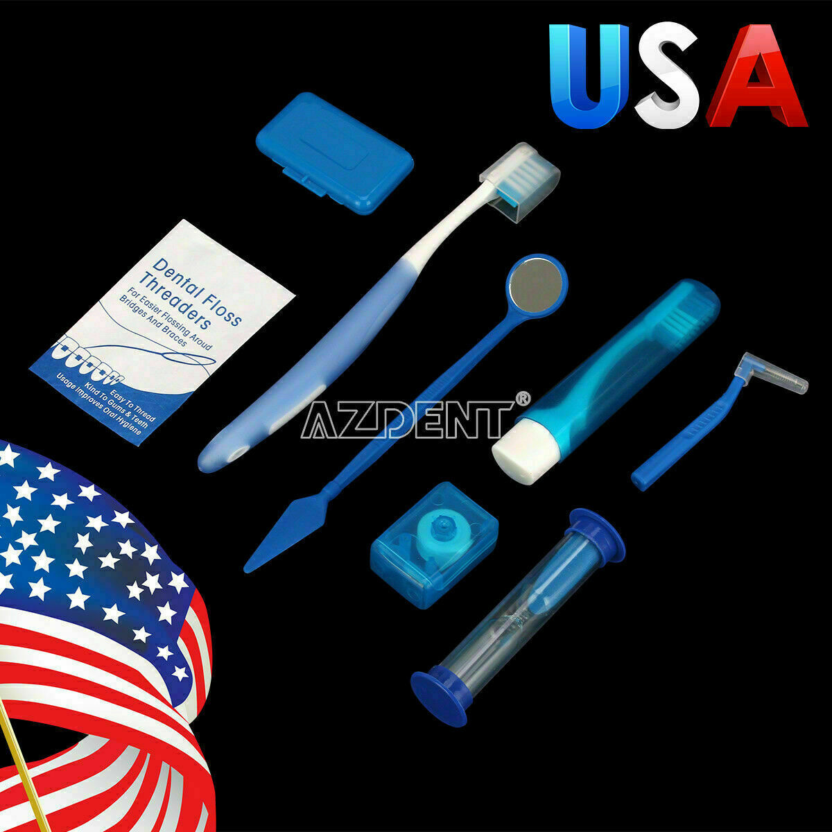 AZDENT Dental Orthodontic Oral Care Kit Hygiene Clean Tools Teeth Whitening Blue