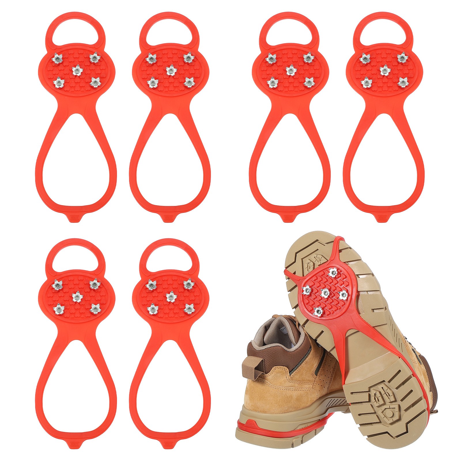 3 Pcs Non-Slip Spikes, 5 Tooth Steel Nails Ice Cleats, Red Size-M