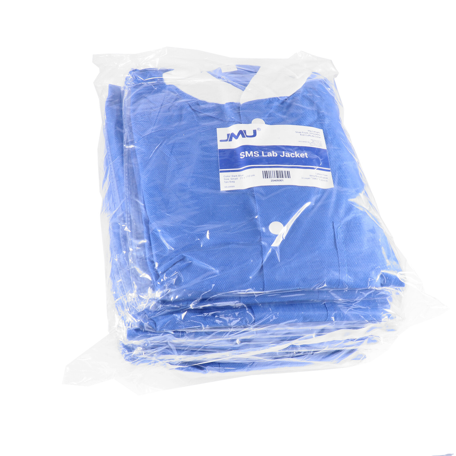 JMU Disposable SMS Lab Jackets Hip Length Medical Jacket W/3 Pockets 40g SMS
