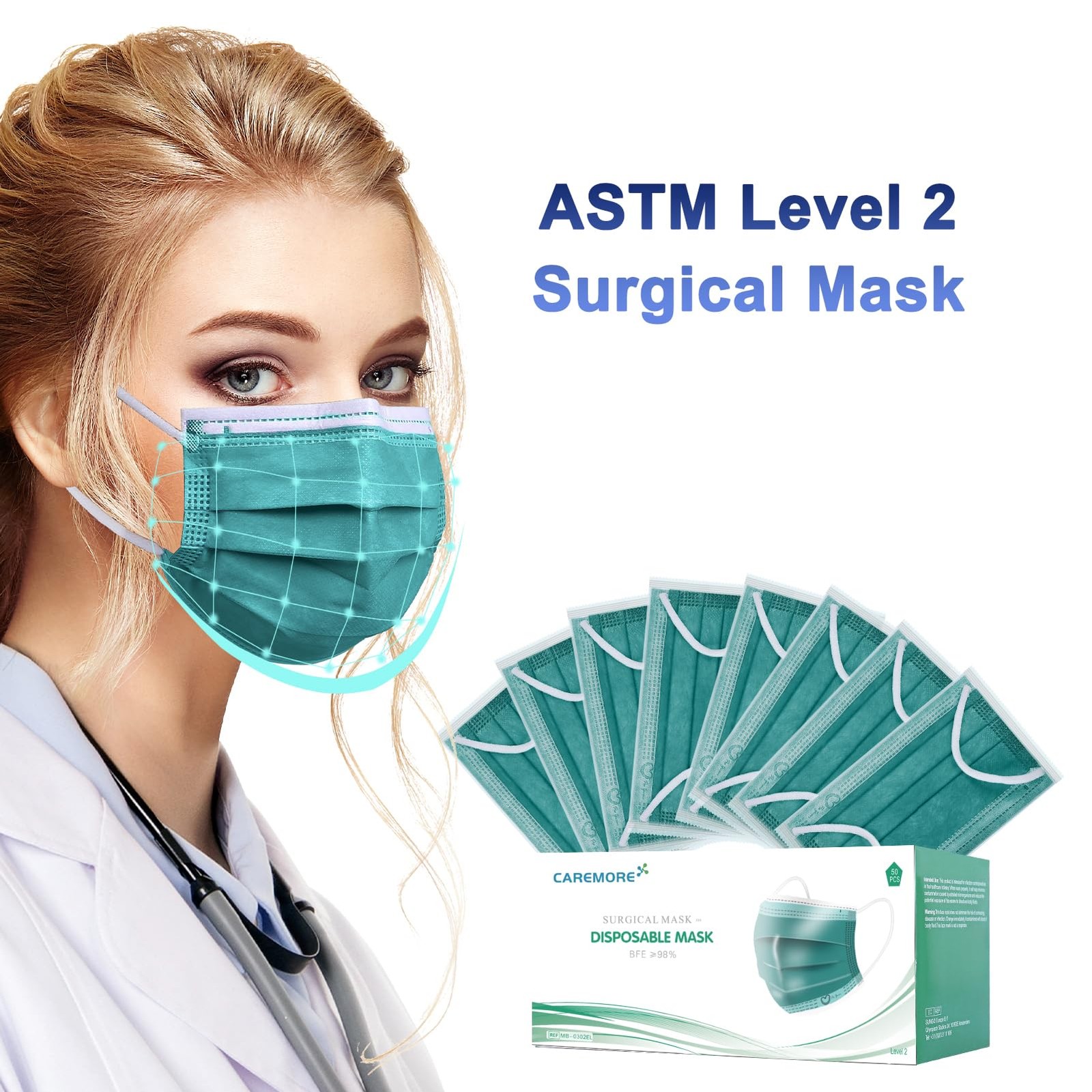 4 Ply Disposable Face Mask Protective(50PCS), Elastic Earloops, Single Use- G…