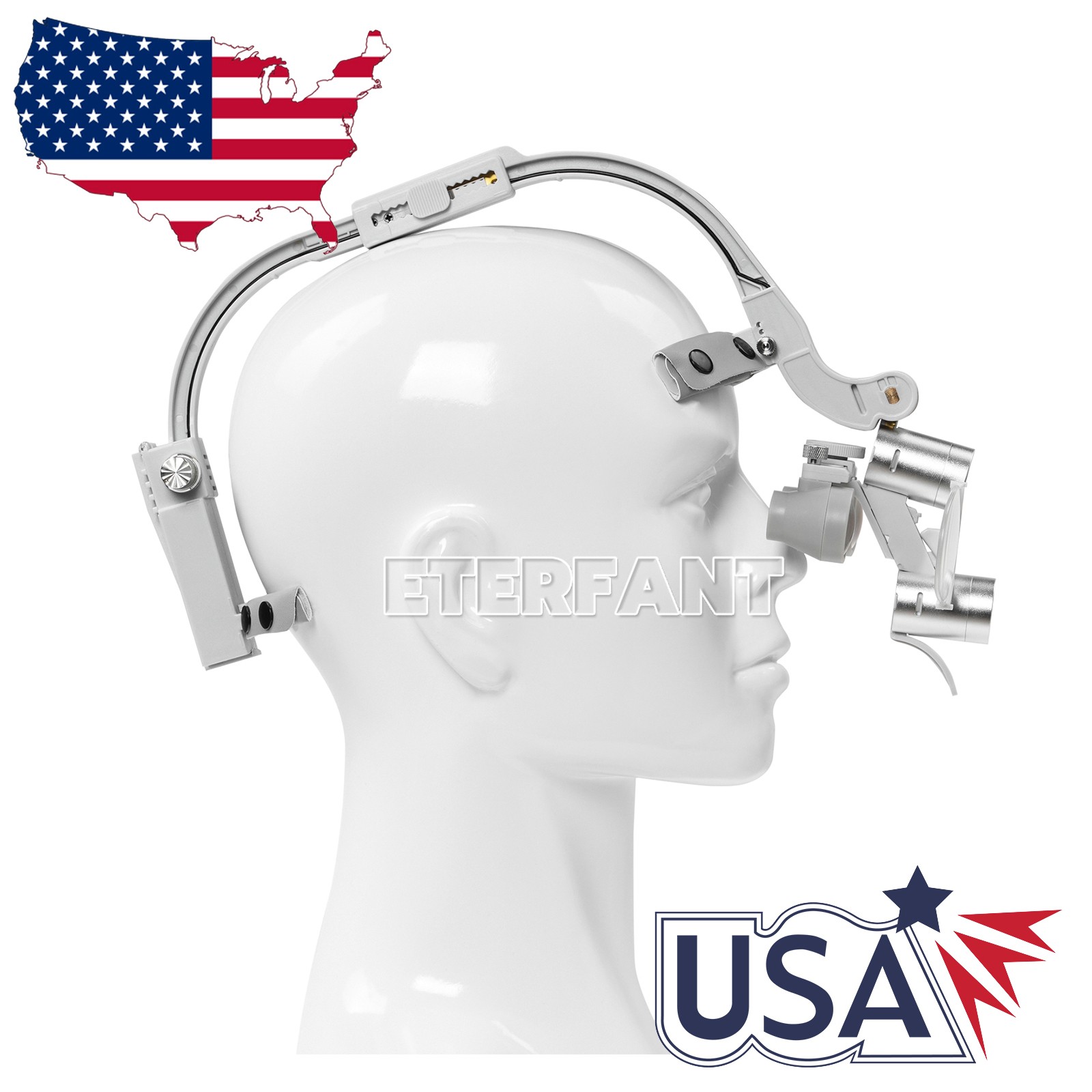 ETERFANT 3.5X Dental Headband Binocular Loupes 5W Dual LED Head Light 2 Led