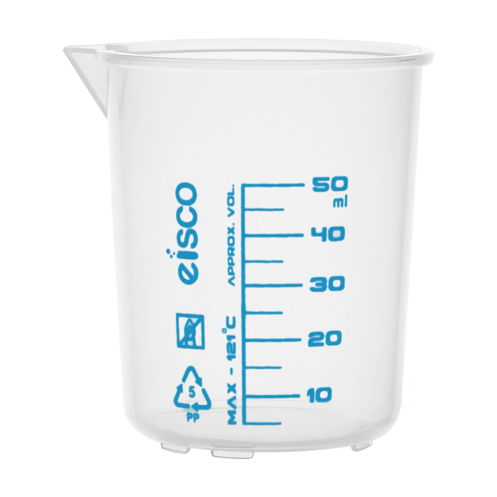 Premium 50mL Beaker – Polypropylene Plastic, 5mL Graduations – Eisco Labs
