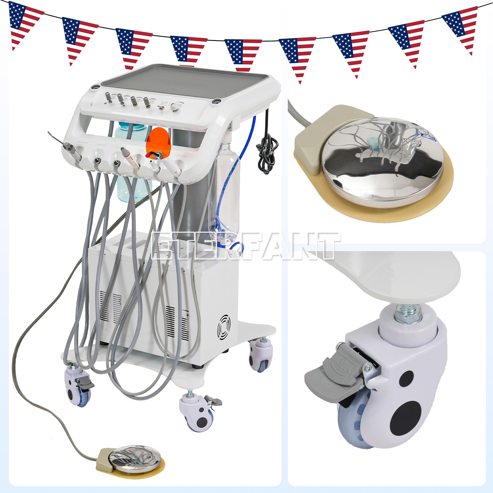 Dental Portable Mobile Delivery Unit 4 Holes with Air Compressor Suction System