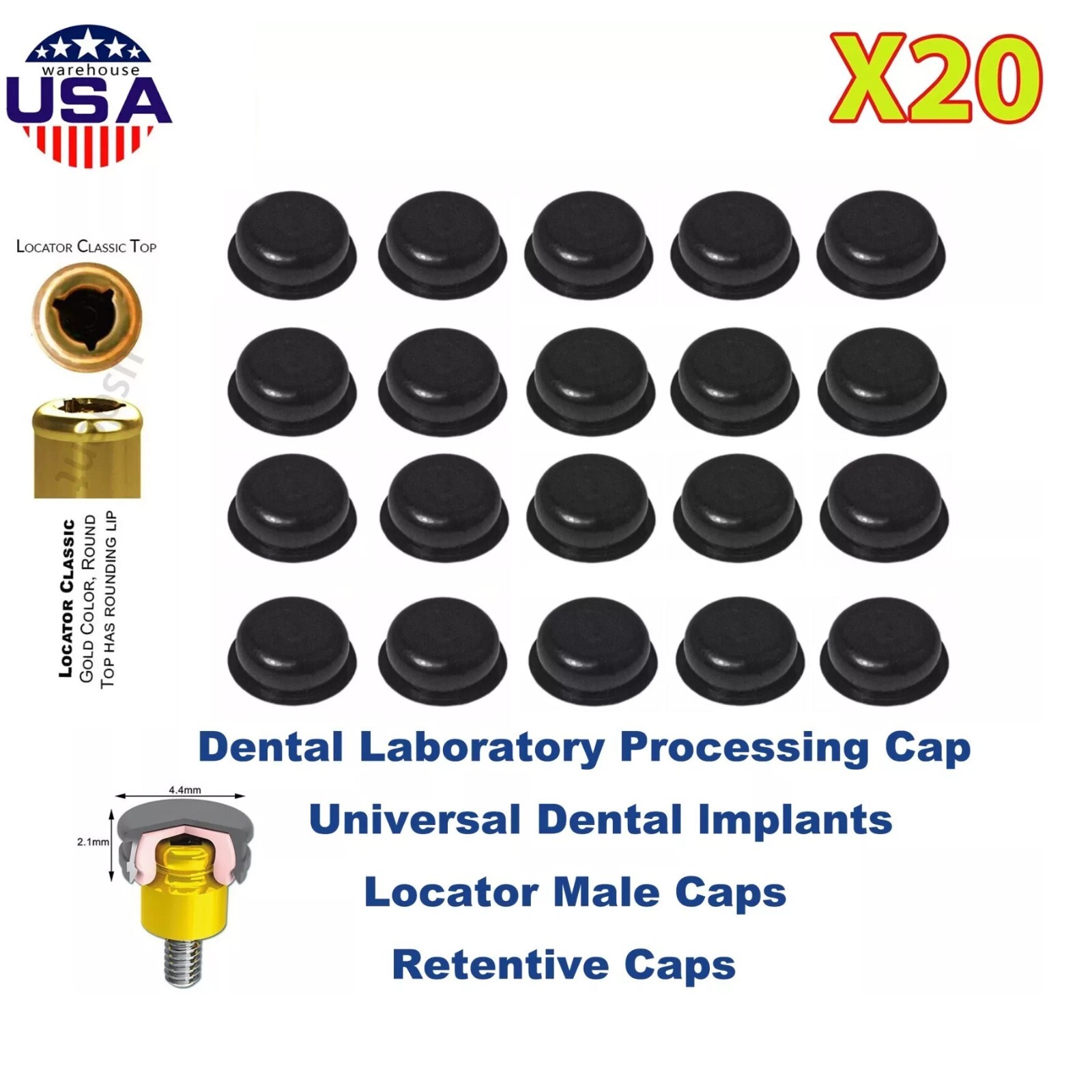 US Overdenture Retention Cap Kit 0.8/1.2/2.4lbs PEEK Material Locator Abutment