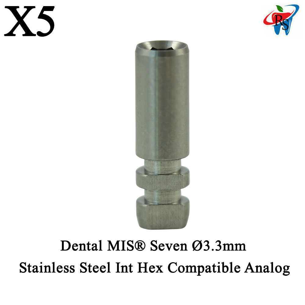 5x Dental MIS® Seven Ø3.3mm Stainless Steel Int Hex NP Compatible Analog