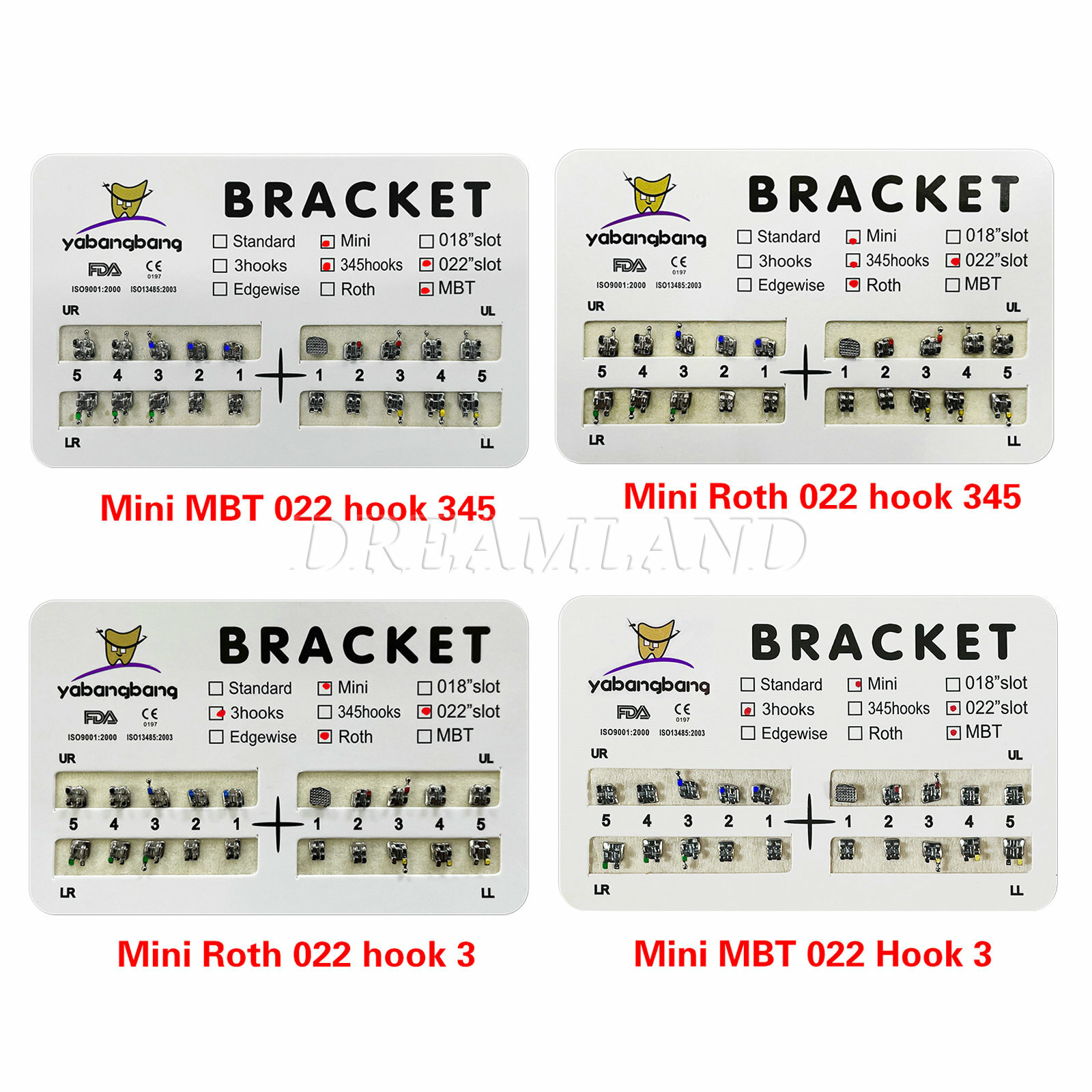 10Packs Metal Dental Ortho Bracket Braces MINI MBT Roth .022Slot 3-4-5 / 3 Hooks