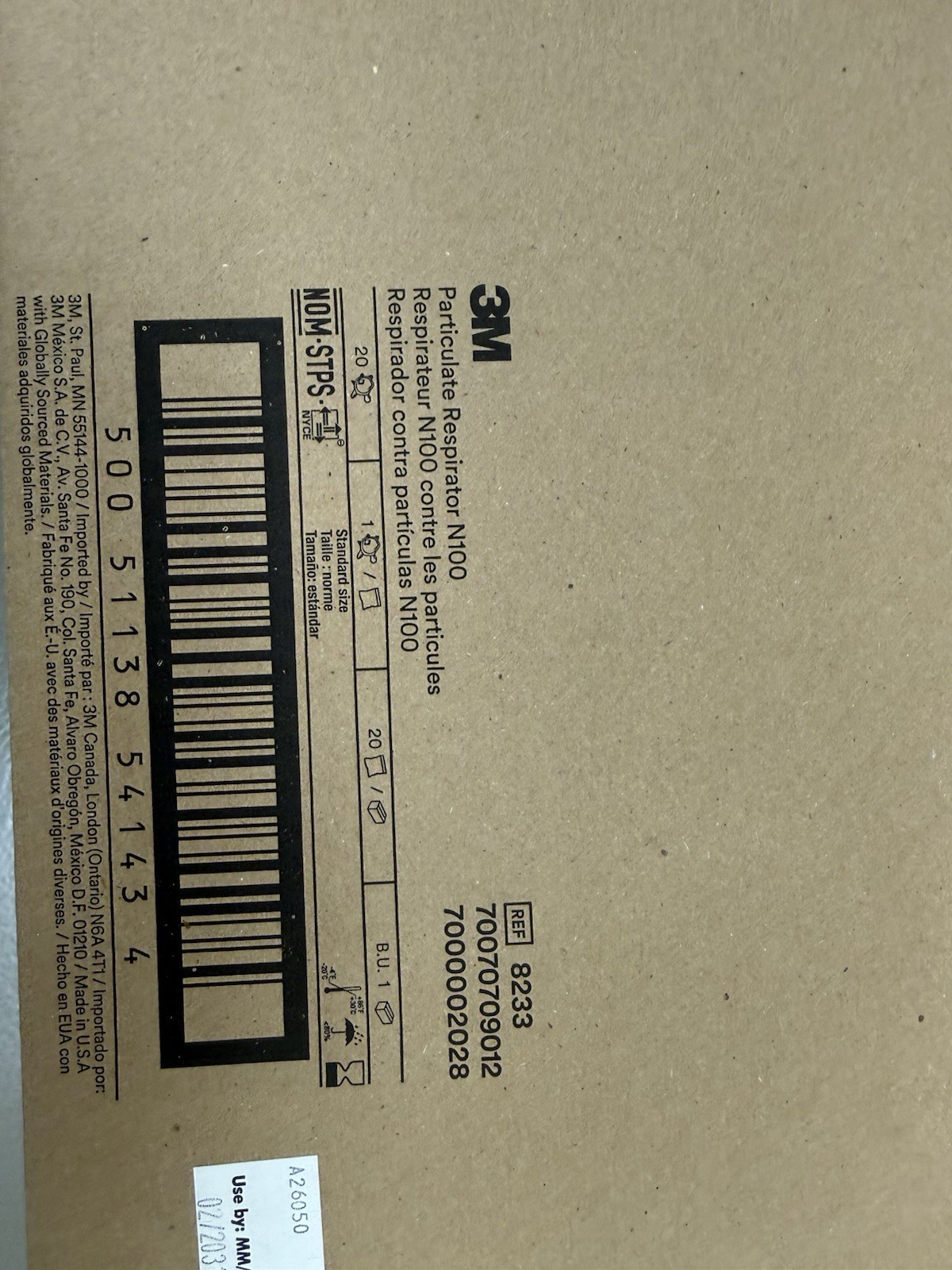 3M 8233 N100 Disposable Respirator Mask Case