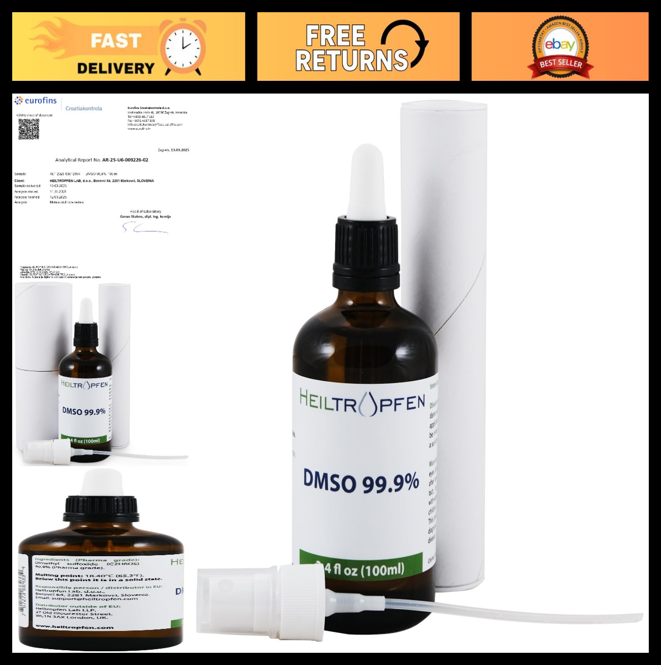 DMSO Dimethyl Sulfoxide 3.4 Oz | Pharma Grade, High Purity, Low Odor, Tested