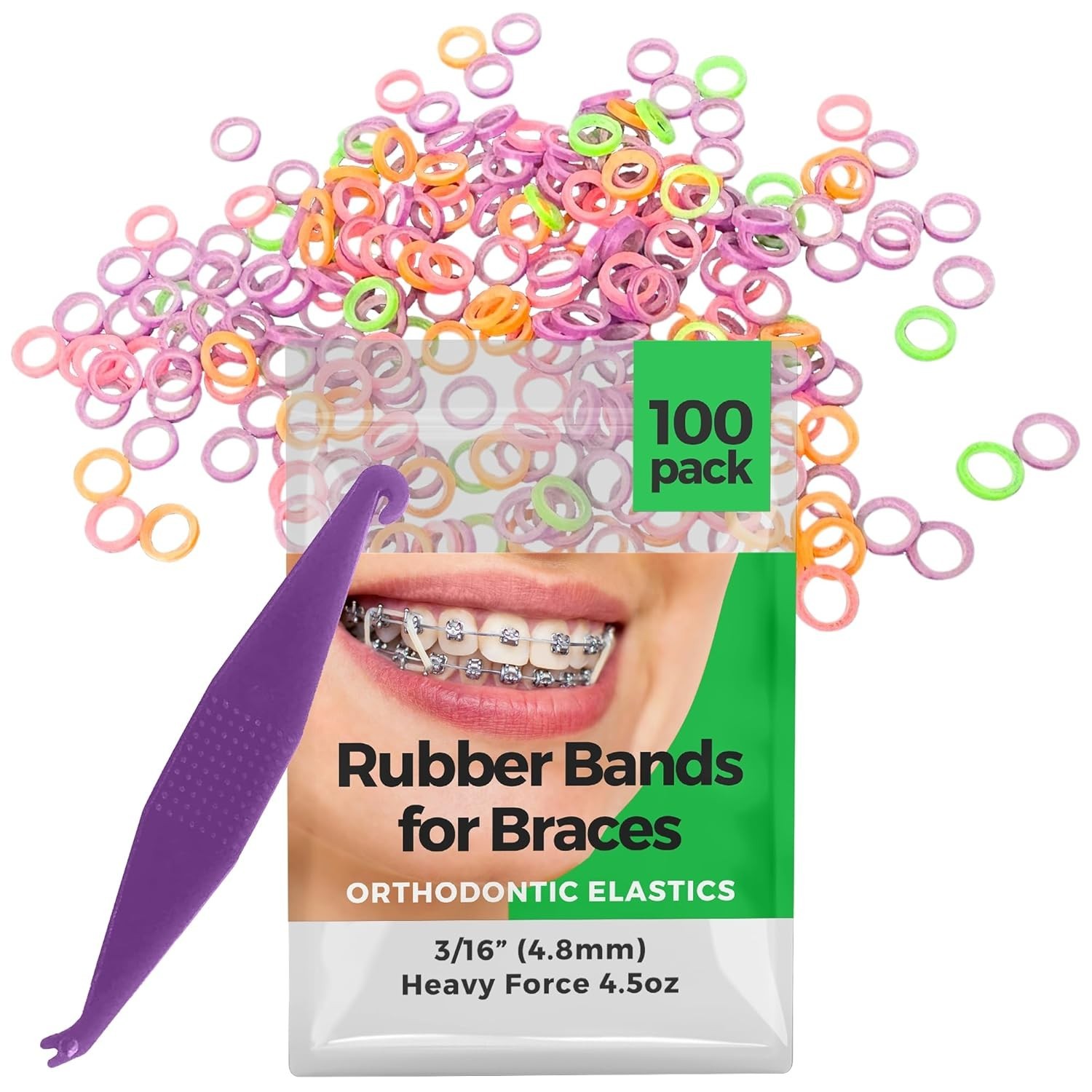 Comfortable 3/16 Neon Elastic Bands – Ideal for Braces, Hair & Crafts, 100 Pack