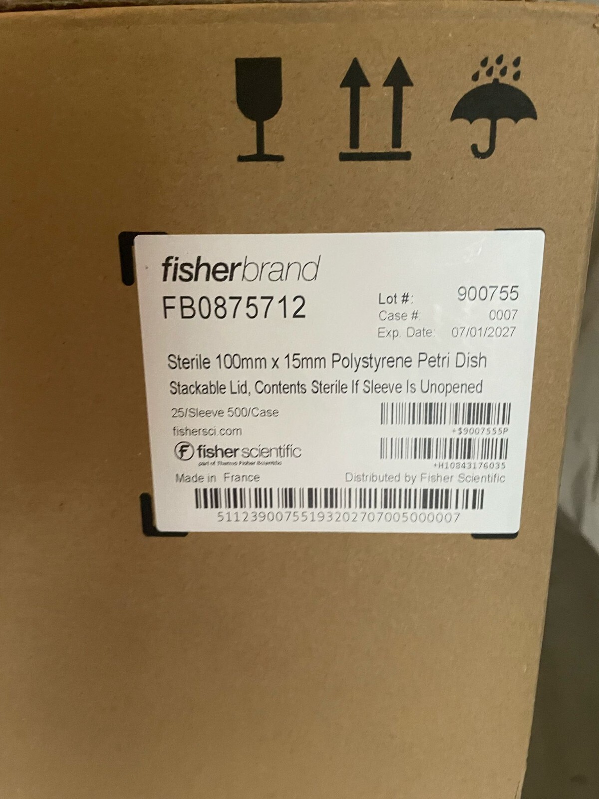 Case of 500 Fisherbrand FB0875712, Sterile 100mmx15mm Polystyrene Petri Dish