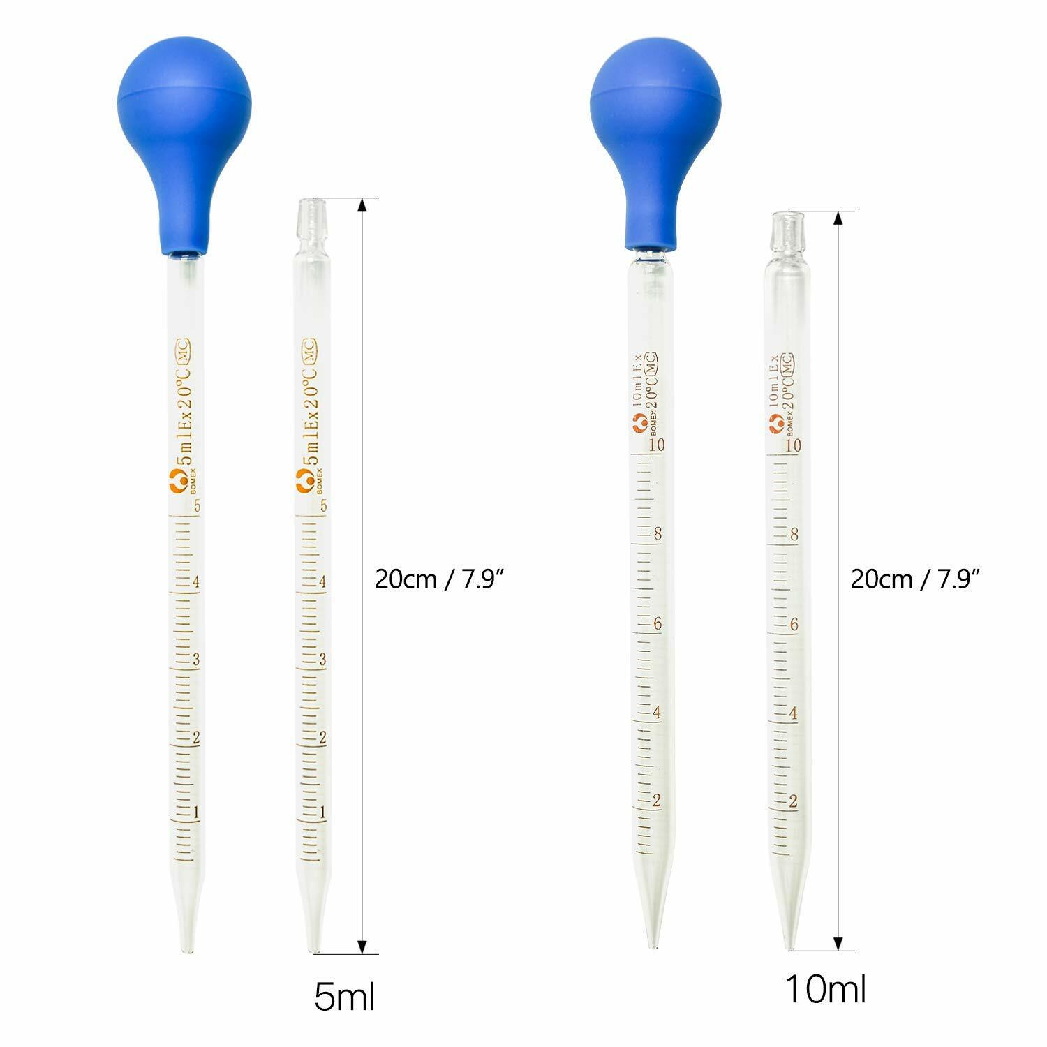 Set of 6 Glass Graduated Lab Pipette Droppers for Liquid & Oil 0.5/1/2/3/5/10ml