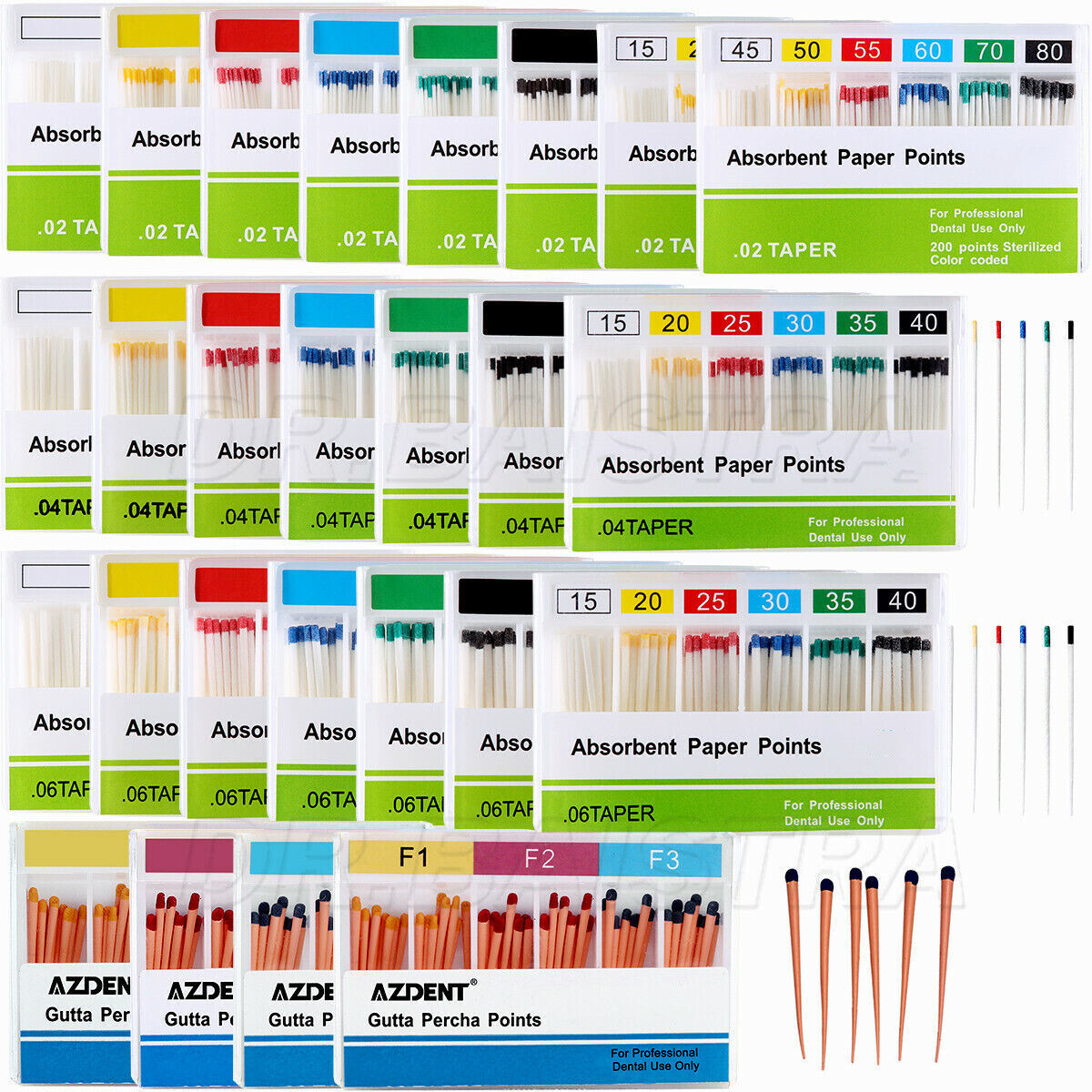 AZDENT Dental Gutta Percha Points &Absorbent Paper Points Taper Coded Endodontic