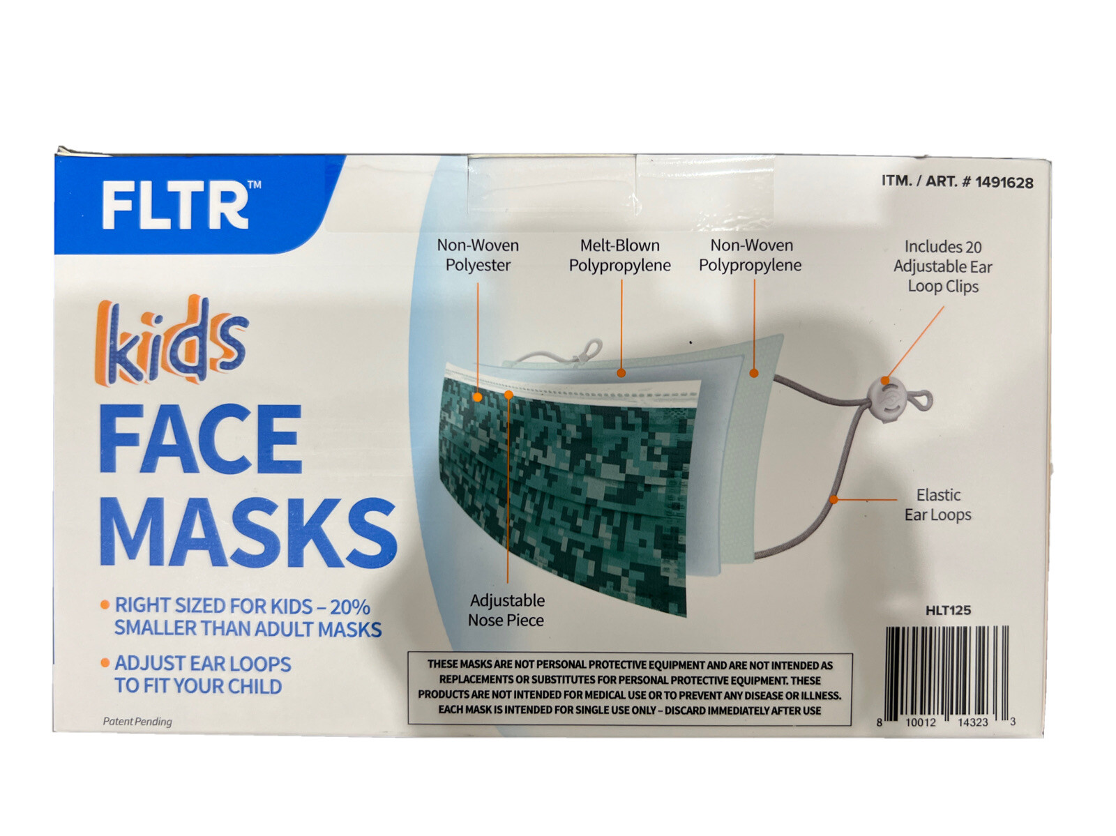 FLTR Kids Face Mask -5 Designs 1 Case – 50 Pack – 20 Adjustable Ear Clip