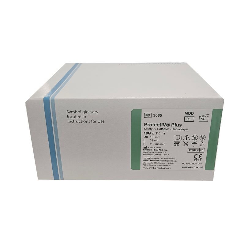 *50-Pieces* Smiths Medical Jelco ProtectIV Safety IV Catheter Radiopaque 3065