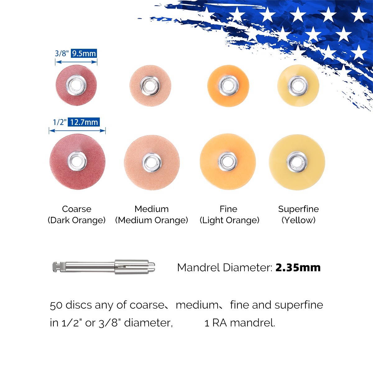 40 discs Dental Composite Finishing Polishing+RA2.35mm Mandrel 135℃ Autoclavable