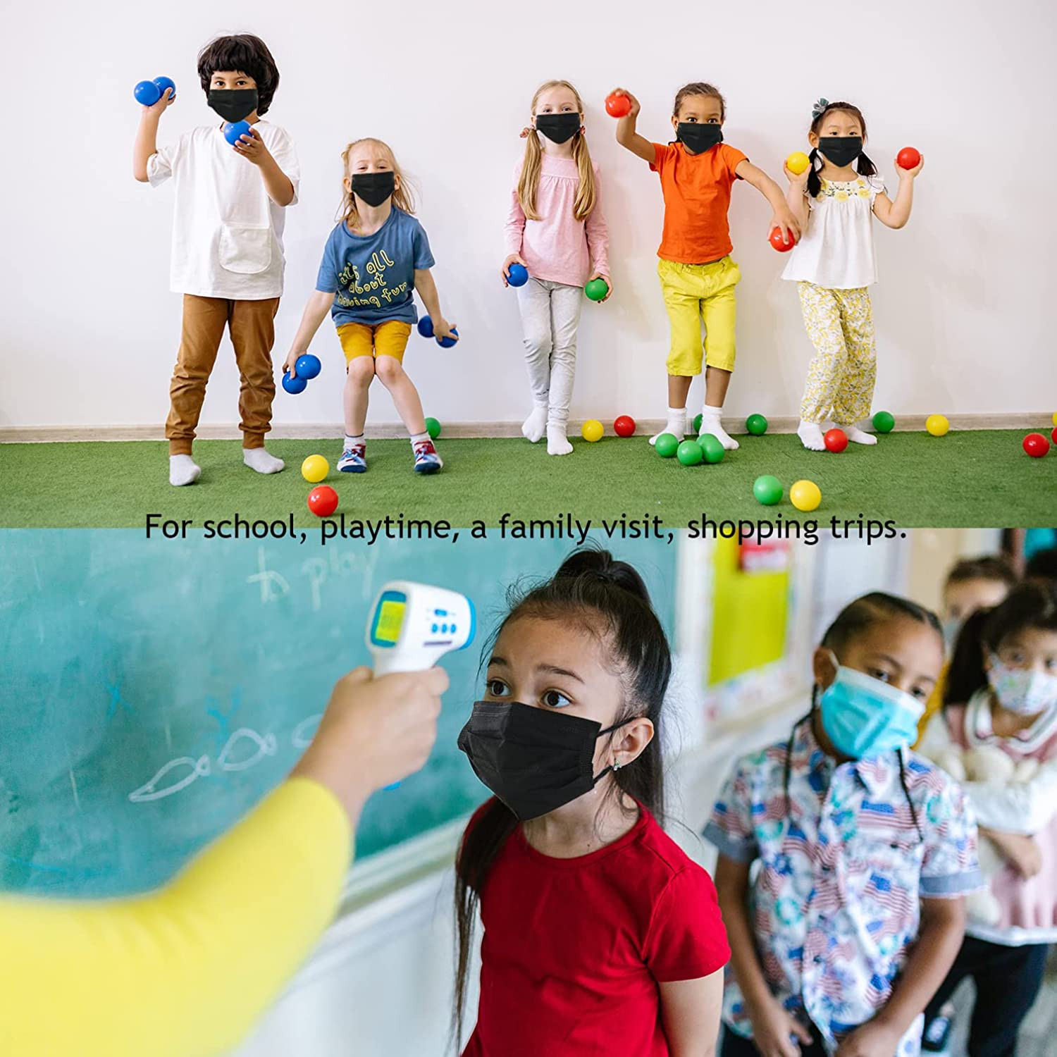 Black Kids Disposable 50-100 Pack Face Masks 3 Ply Dust Mask for Children