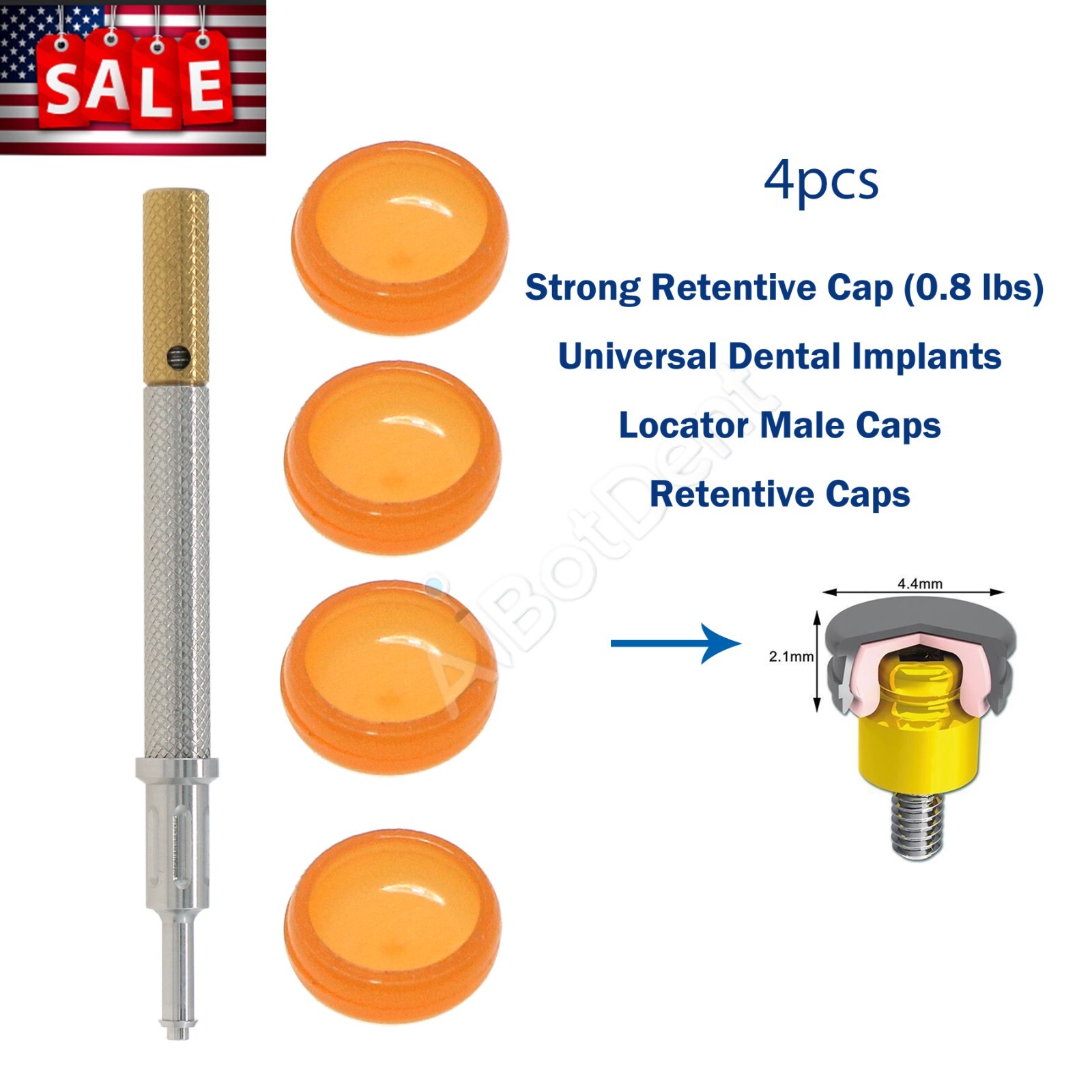 US Dental Nobel NP-NA353 Implant Attachment Abutment Male Caps Kit 3.0mm PEEK