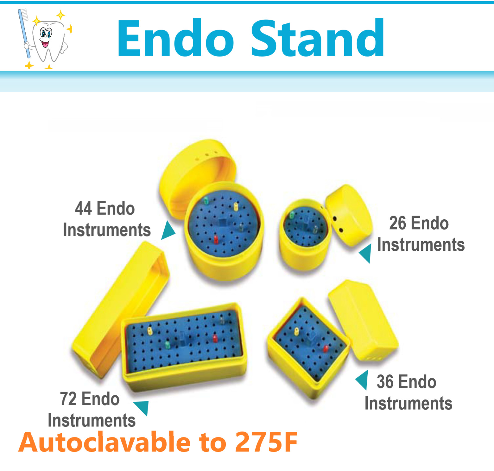 Dental Endo Stand Holds up to 72 Instruments, Autoclavable to 275F, Remove Inner