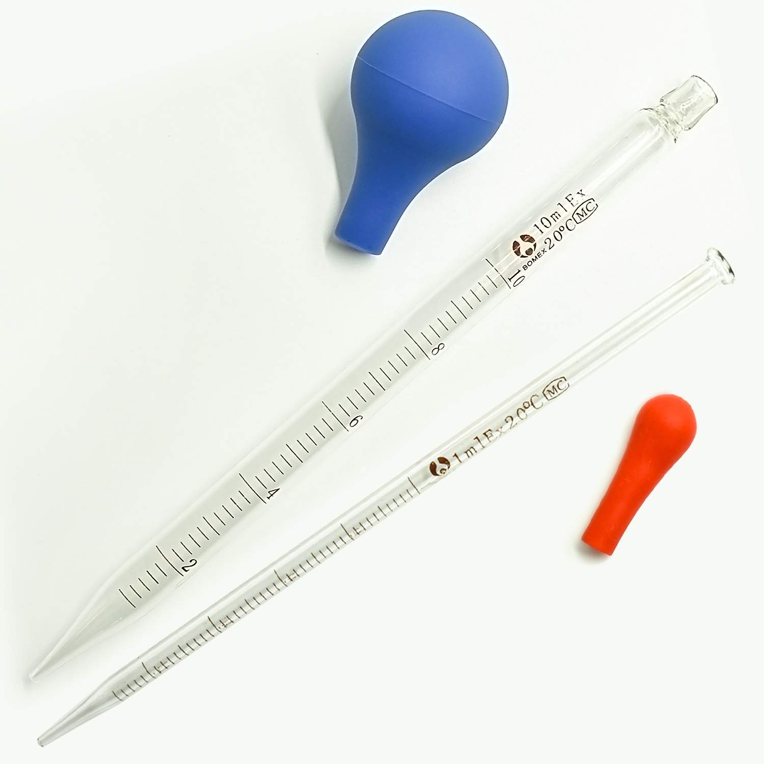 Glass Pipettes Set 6pcs 0.5ml 1ml 2ml 3ml 5ml 10ml for Liquid Transfer Lab Uses