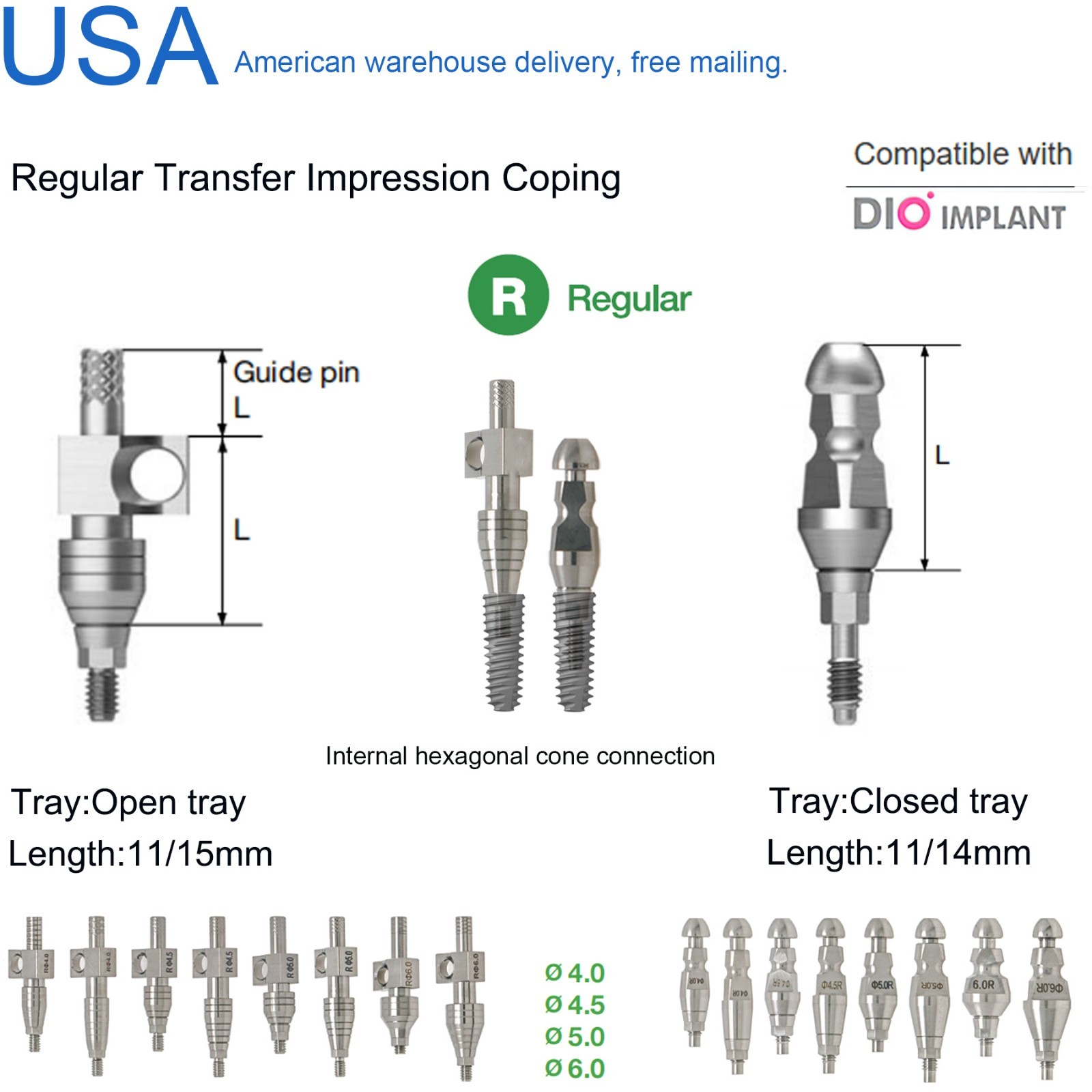 US Dental lab Analog Transfer Impression Coping Open Closed Tray For DIO UF II-R