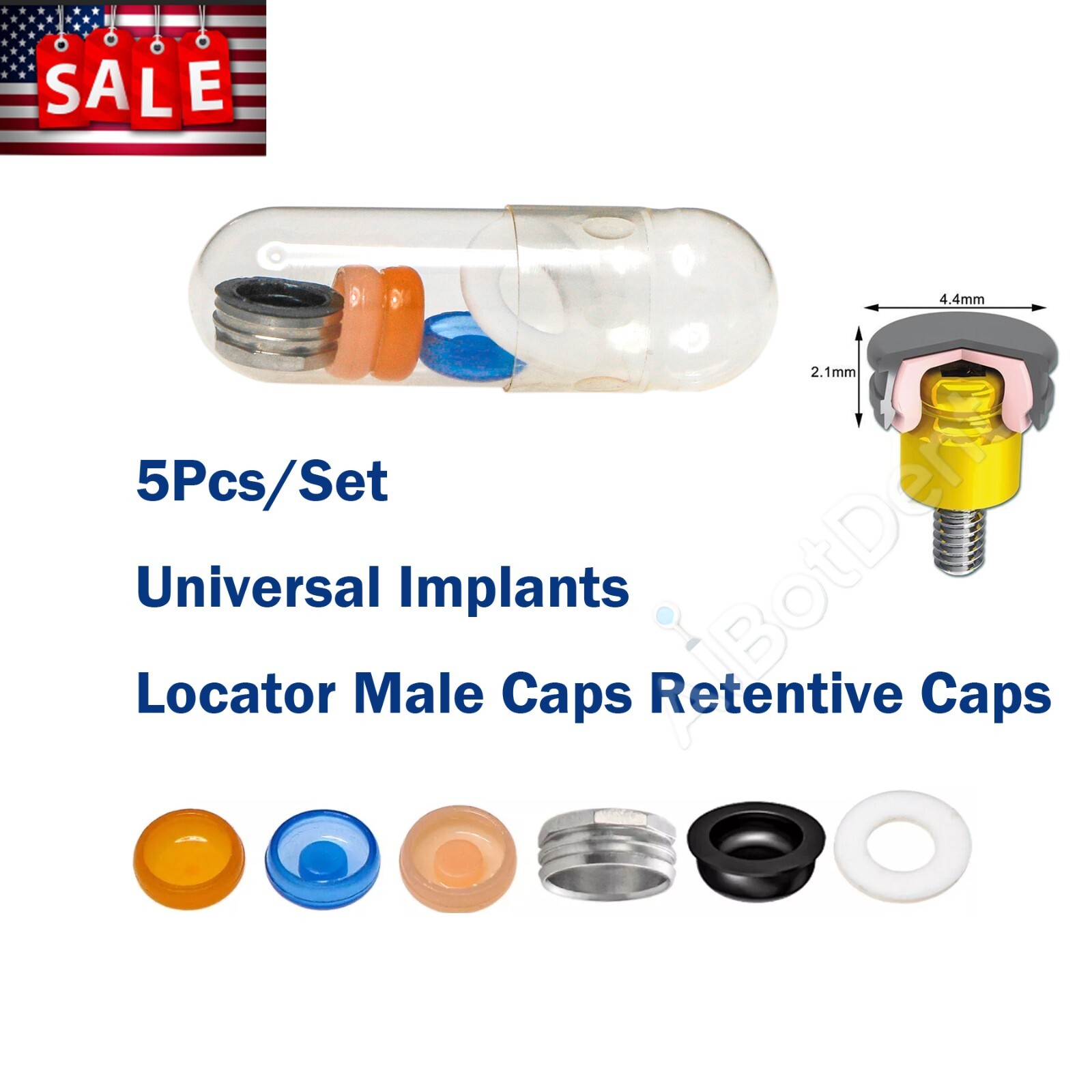 US Dental Nobel NP-NA353 Implant Attachment Abutment Male Caps Kit 3.0mm PEEK