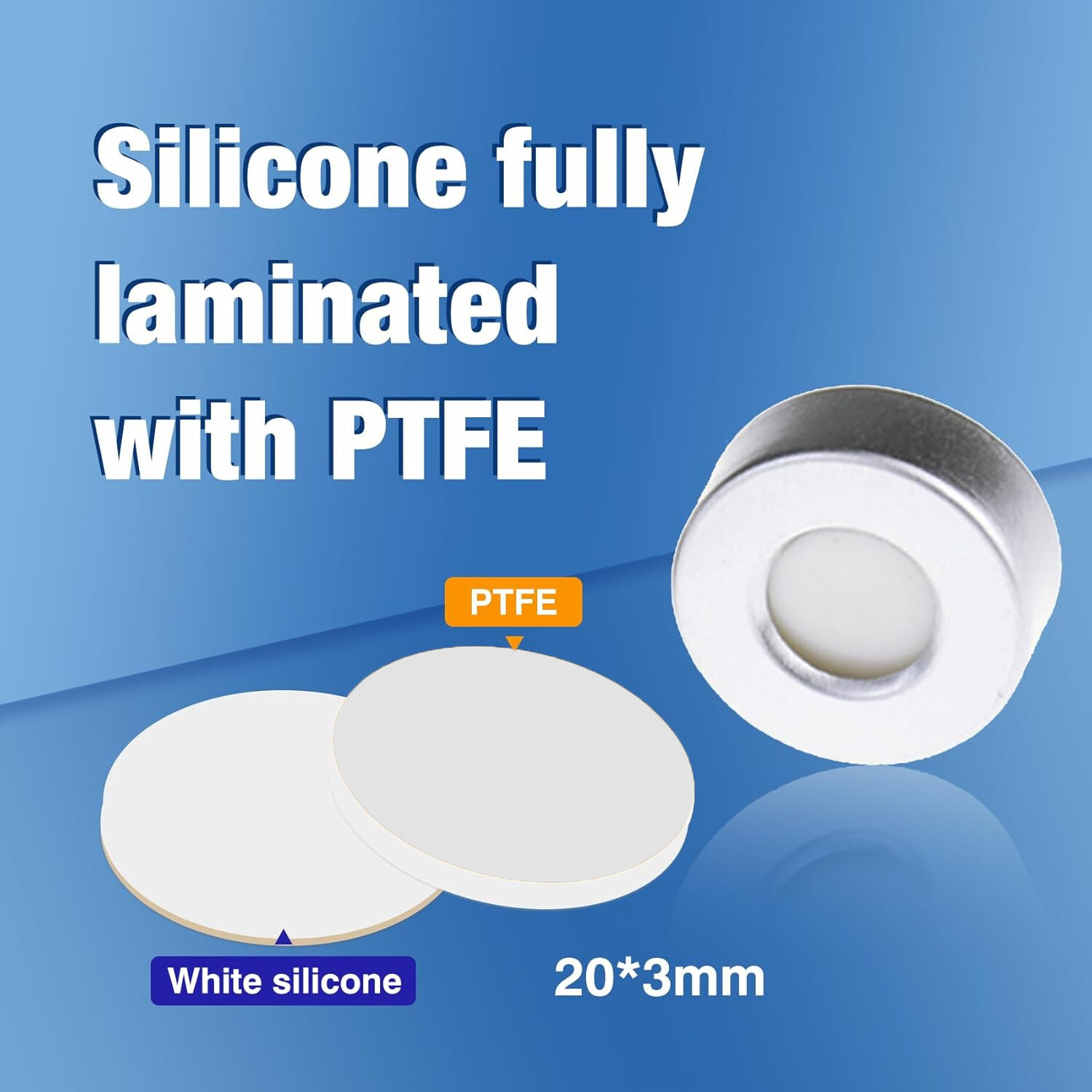 20mm Crimp Top Aluminum Cap+PTFE/Silicone Septa Fit 6mL/10mL/20mL Vials GC,HPLC