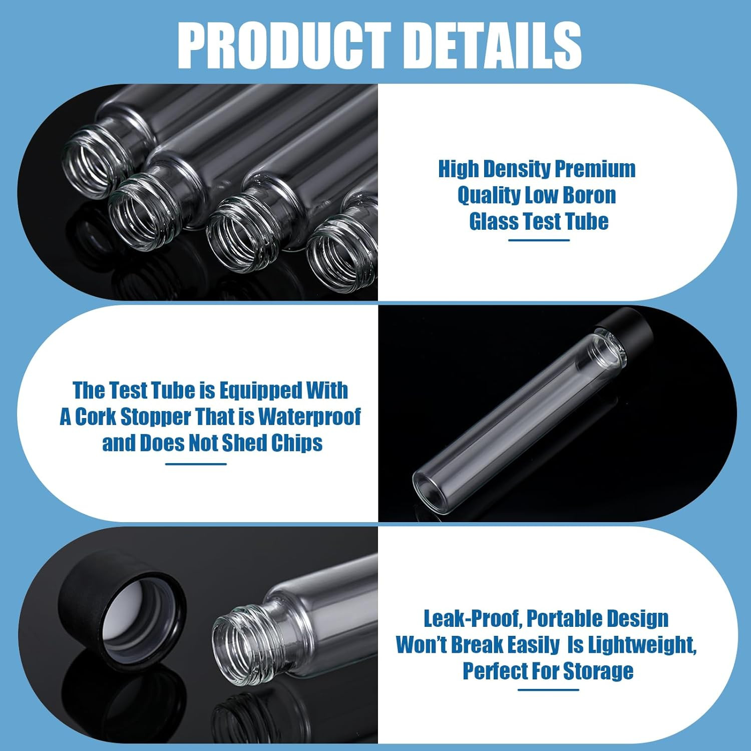 100 Pcs 30Ml Glass Test Tubes Vial with Black Screw Cap 22X120Mm, Clear Stoppers