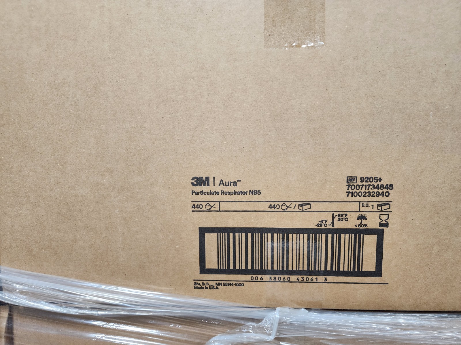Case of 440 3M Aura 9205+ N95 NIOSH Approved individually sealed Masks
