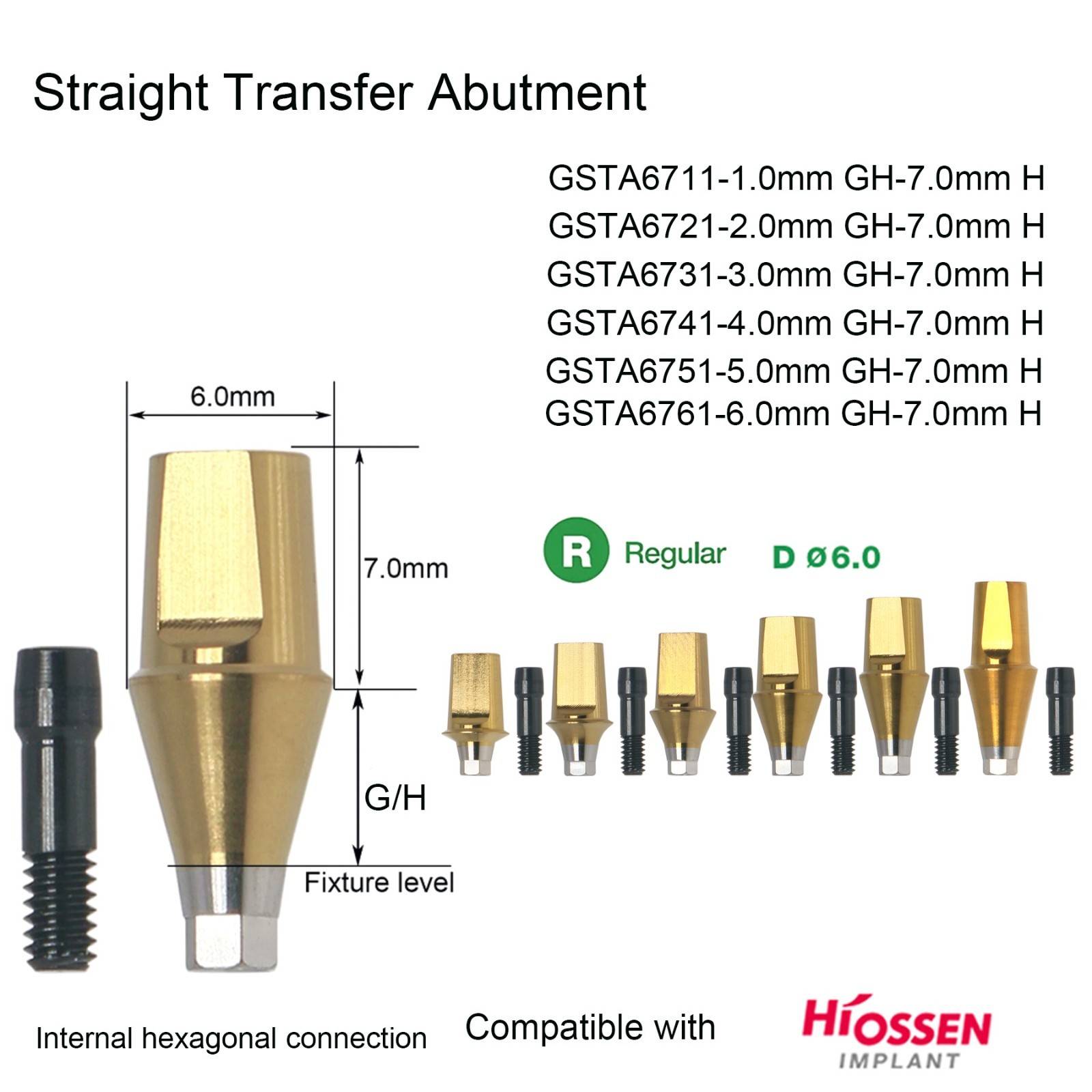 US Titanium Straight Dental Abutment Mini Regular Hex Fit Hiossen ET TS Implants