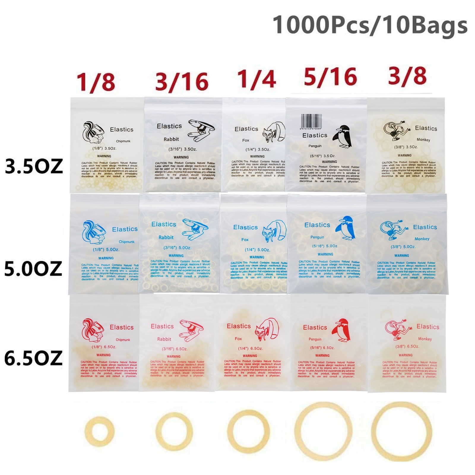 US Dental Ortho Elastics Latex Braces Orthodontic Rubber Bands 3.5/5.0/6.5 OZ