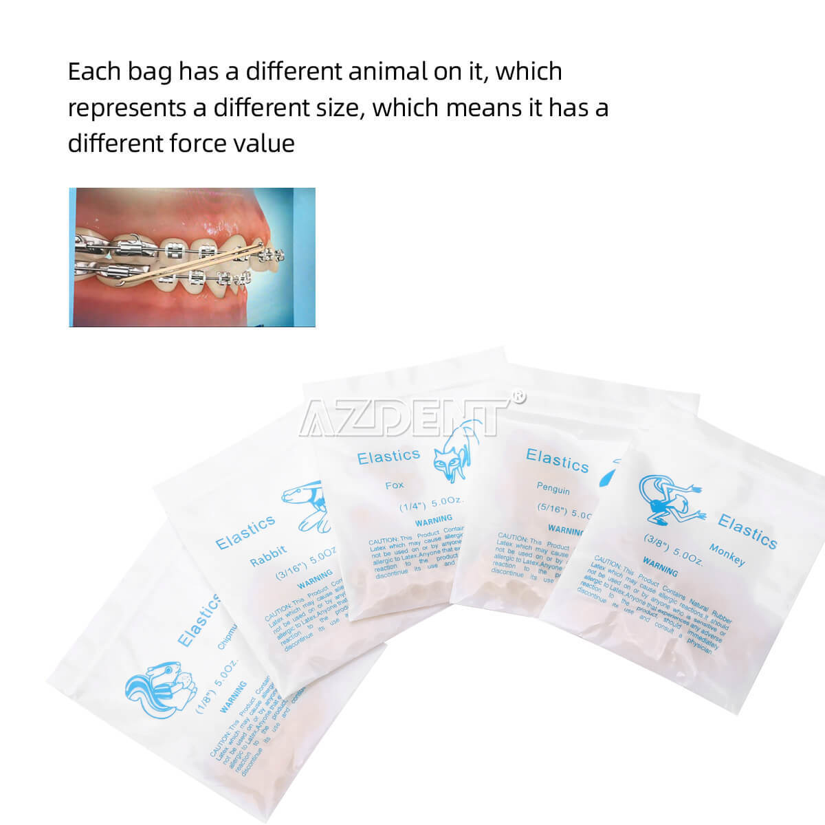 Dental Ortho Elastic Rubber Bands 3.5/5.0/6.5 OZ Zoo Pack Latex Braces 5000pcs