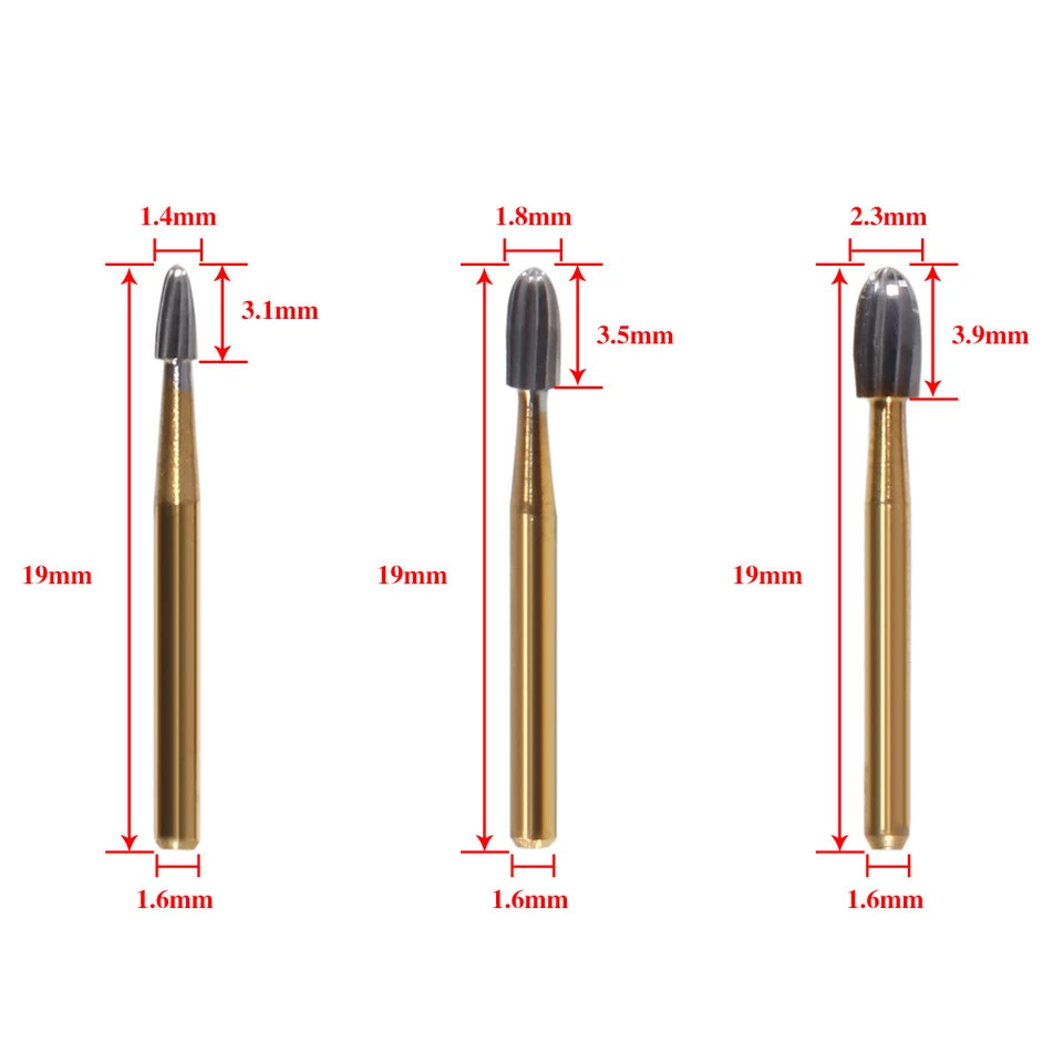 10PCS Gold Burs Trimming & Finishing Tungsten Carbide FG 7404/7406/7408 Dental