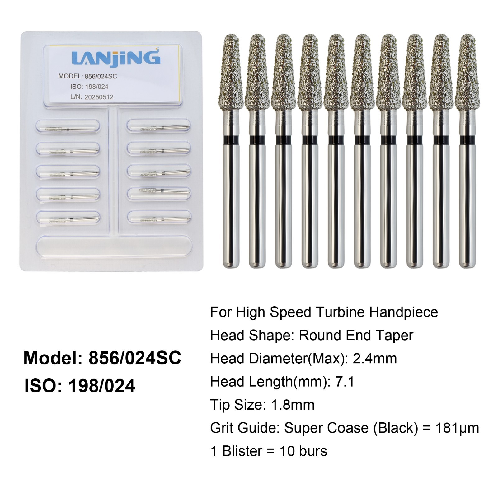 Diamond Burs Dental Round End Taper Diamond Bur FG Coarse Fine High Speed 856