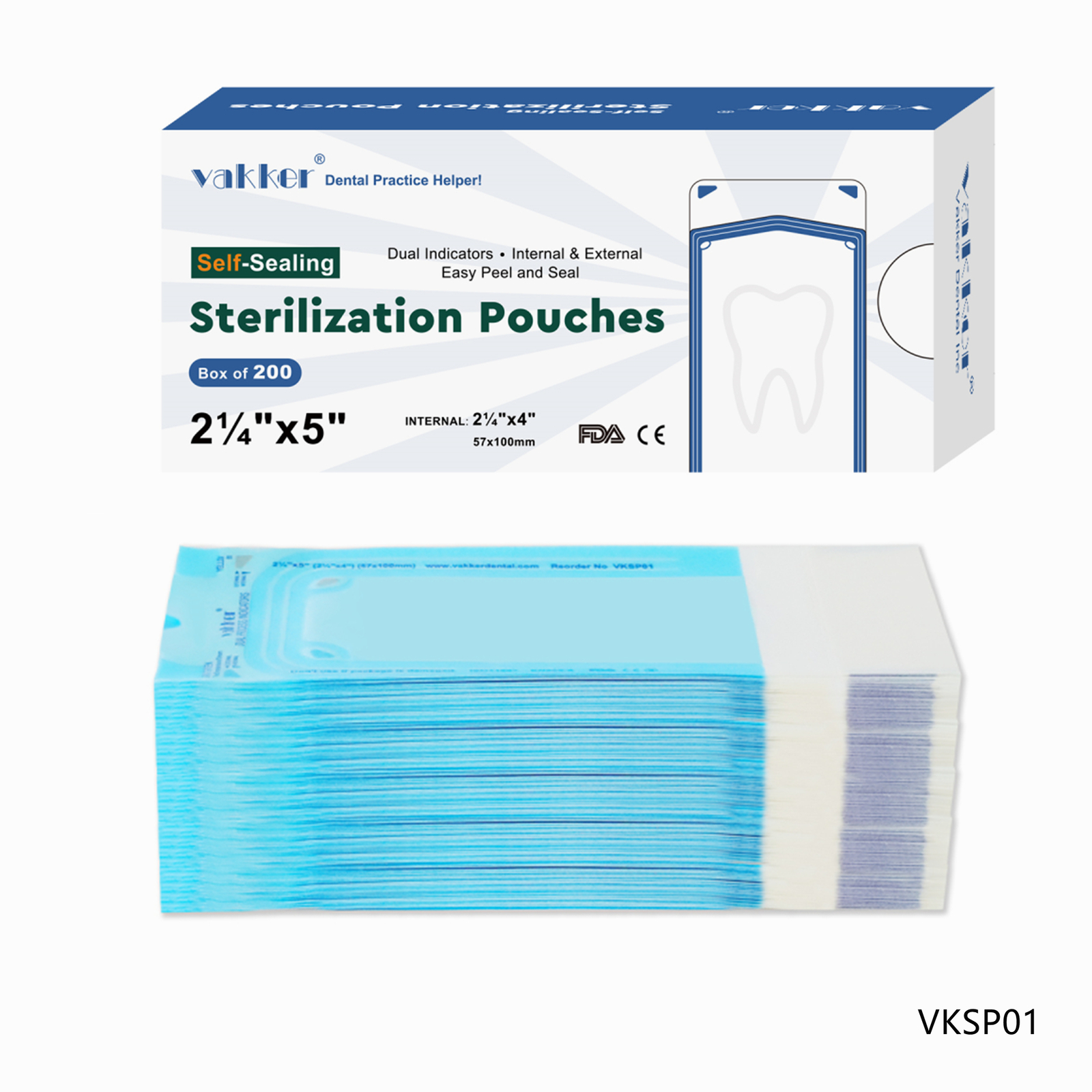 1000pc 2.25″ x 5″ Self Sealing Sterilization Pouches Autoclave, Sterilizer Bag