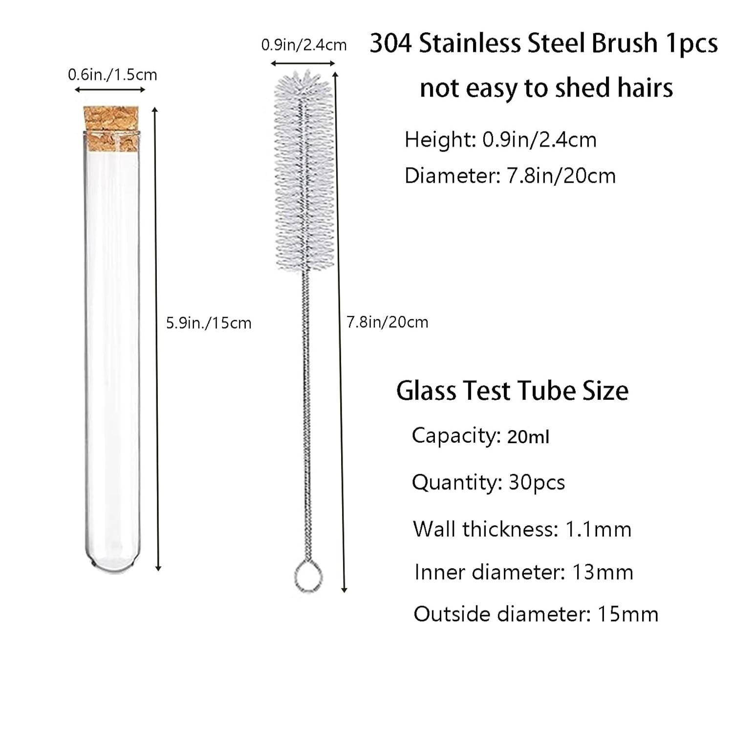 30Pcs 20Ml Glass Test Tubes 15 X 150Mm with Cork Stoppers and Brush for Scientif