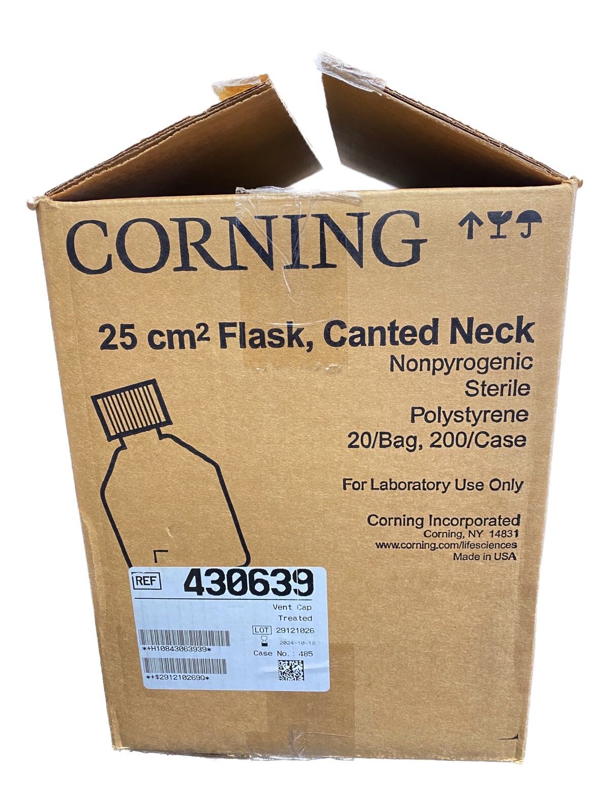 (200/Cs) CORNING 25cm² Canted Neck Cell Culture Flask w/Plug Seal Cap 430639