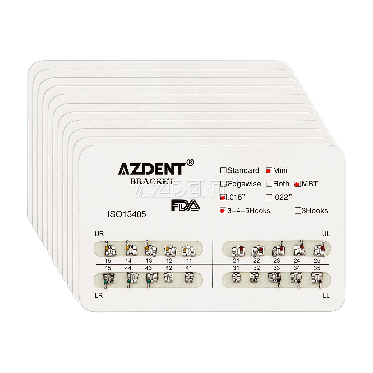 20 X AZDENT Dental Orthodontic Brackets Braces Mini MBT Slot.022 Hooks 3-4-5
