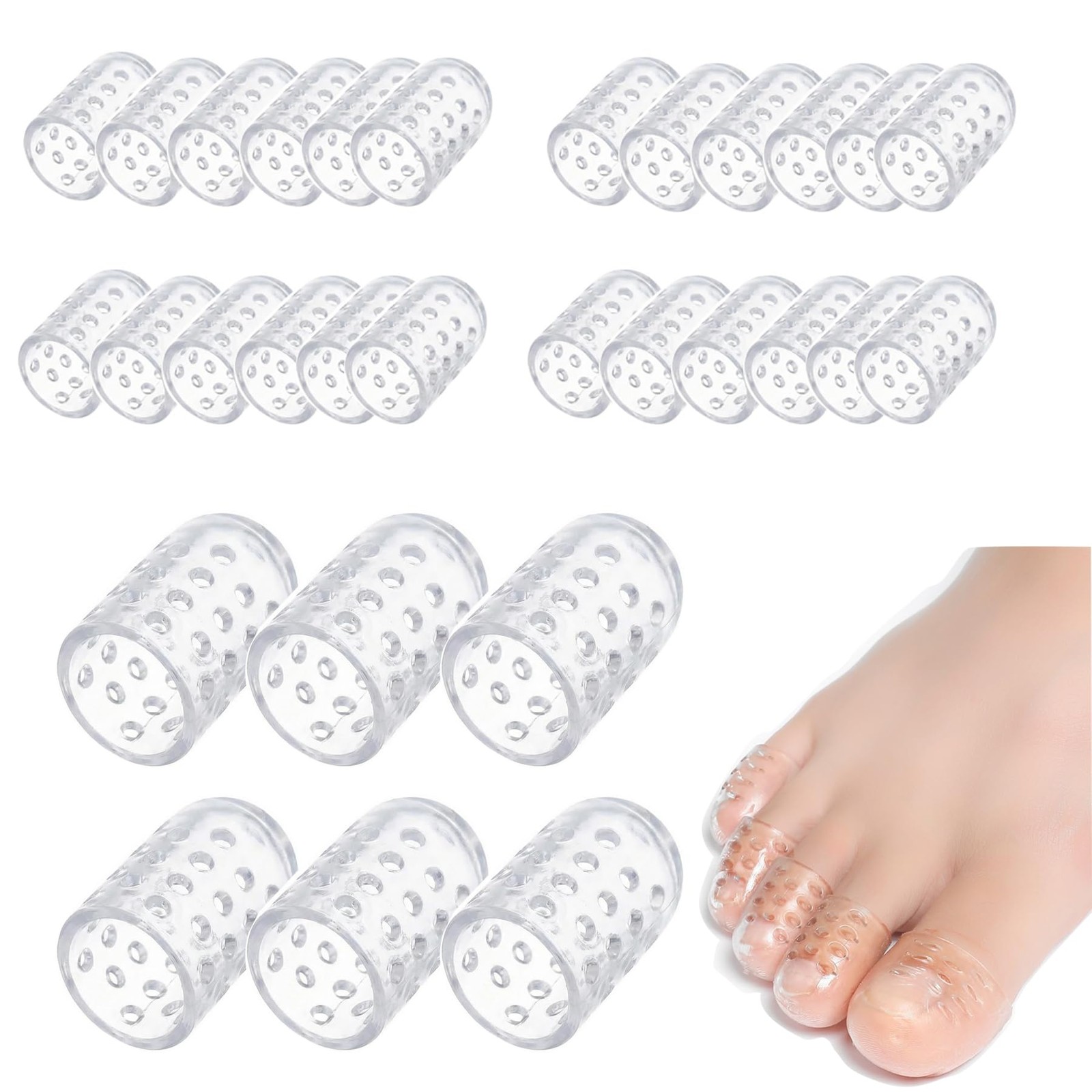 NOVAHAUS 30PCS Silicone Anti-Friction Dual Siz Bunion Pads, Clear Toe Covers
