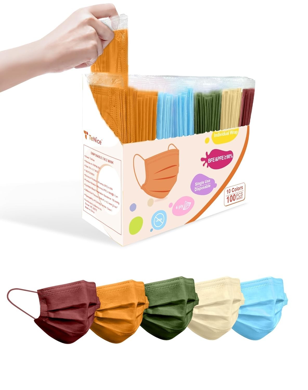 Luxury Disposable Face Masks – 4 Ply ASTM Level 3, 100 Pack, Revitalizing Aut…