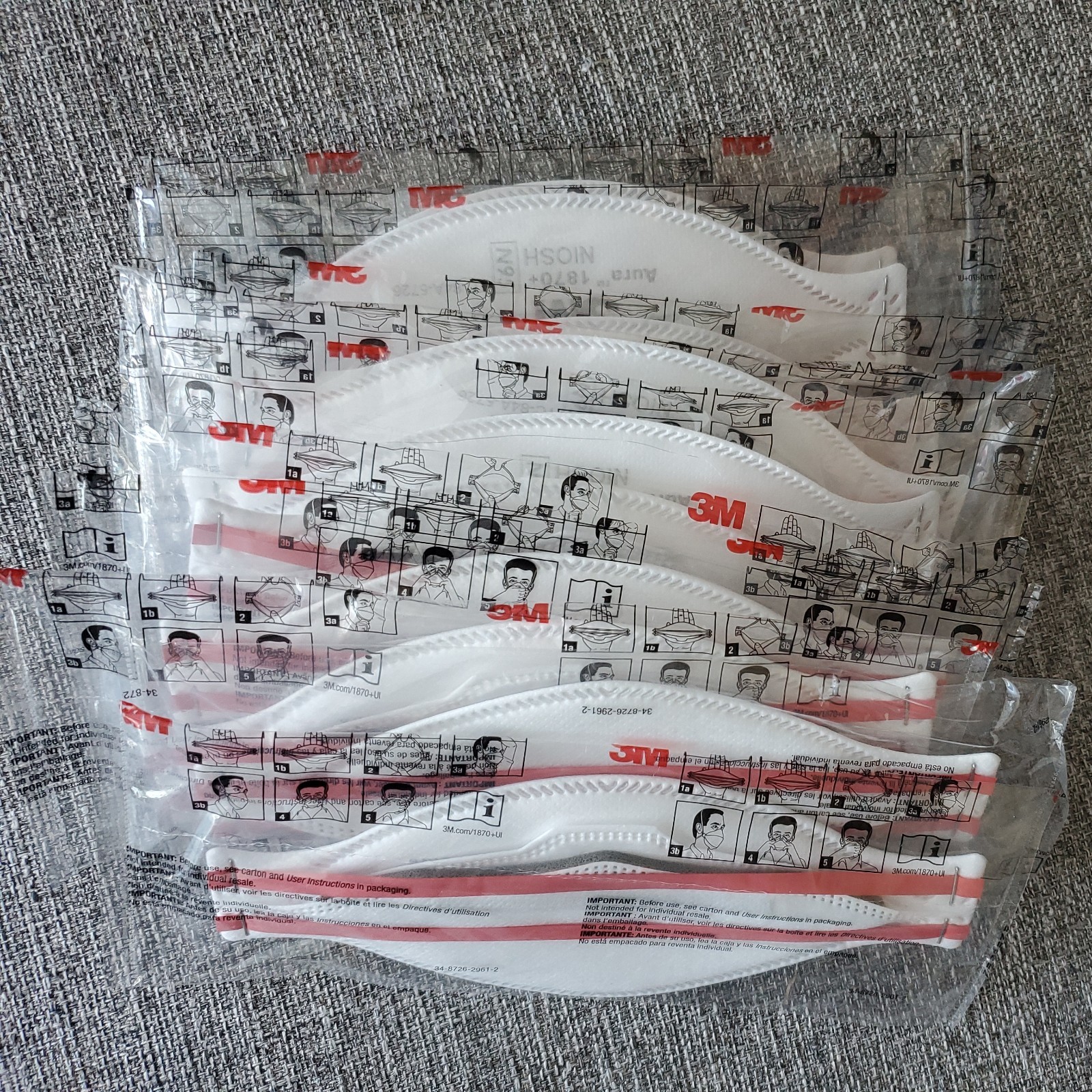 3M Face Masks – 10 Individually Wrapped Aura N95 1870+Respirator/Surgical