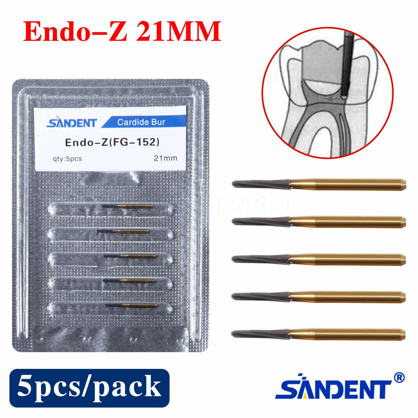 SANDENT Dental Endo-Z Bur Carbide Tungsten Surgical Cutter Drill Burr 5pc/pack