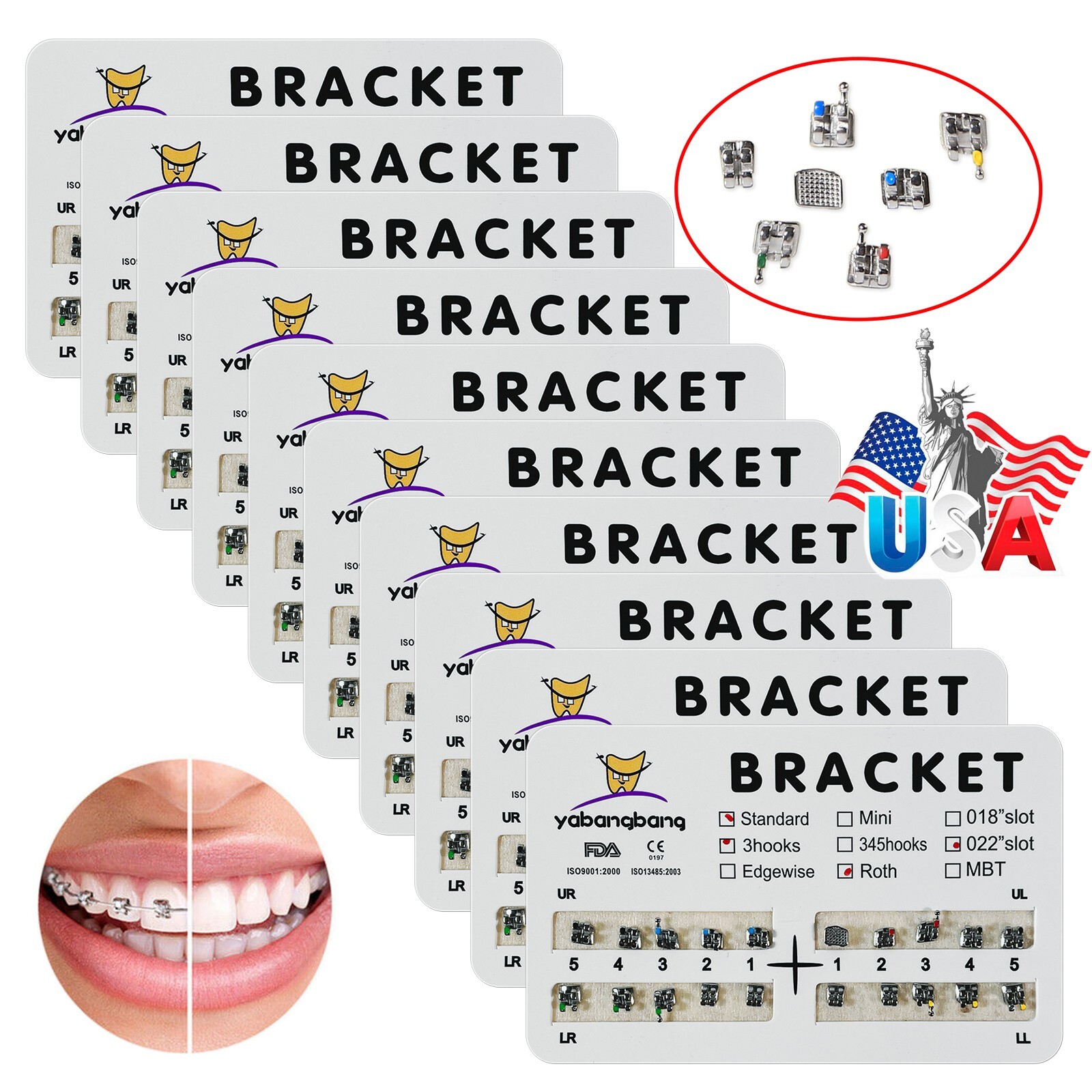 10 Packs/200 pcs Dental Ortho Brackets Metal Braces Standard Roth 022 Hooks 3