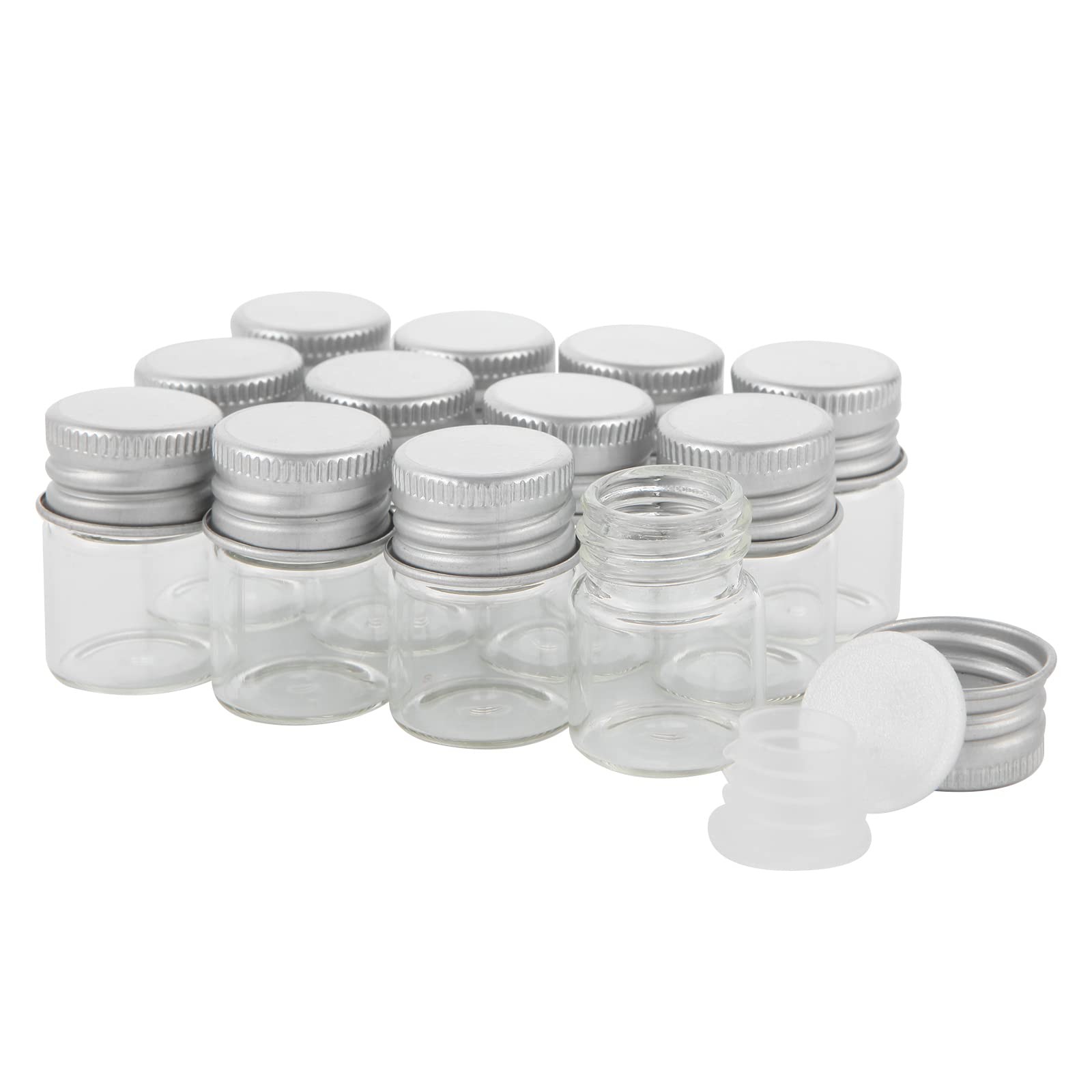 Cadbibe 5ml Glass Vials with Screw Caps and Plastic Stoppers, 5ml, Clear