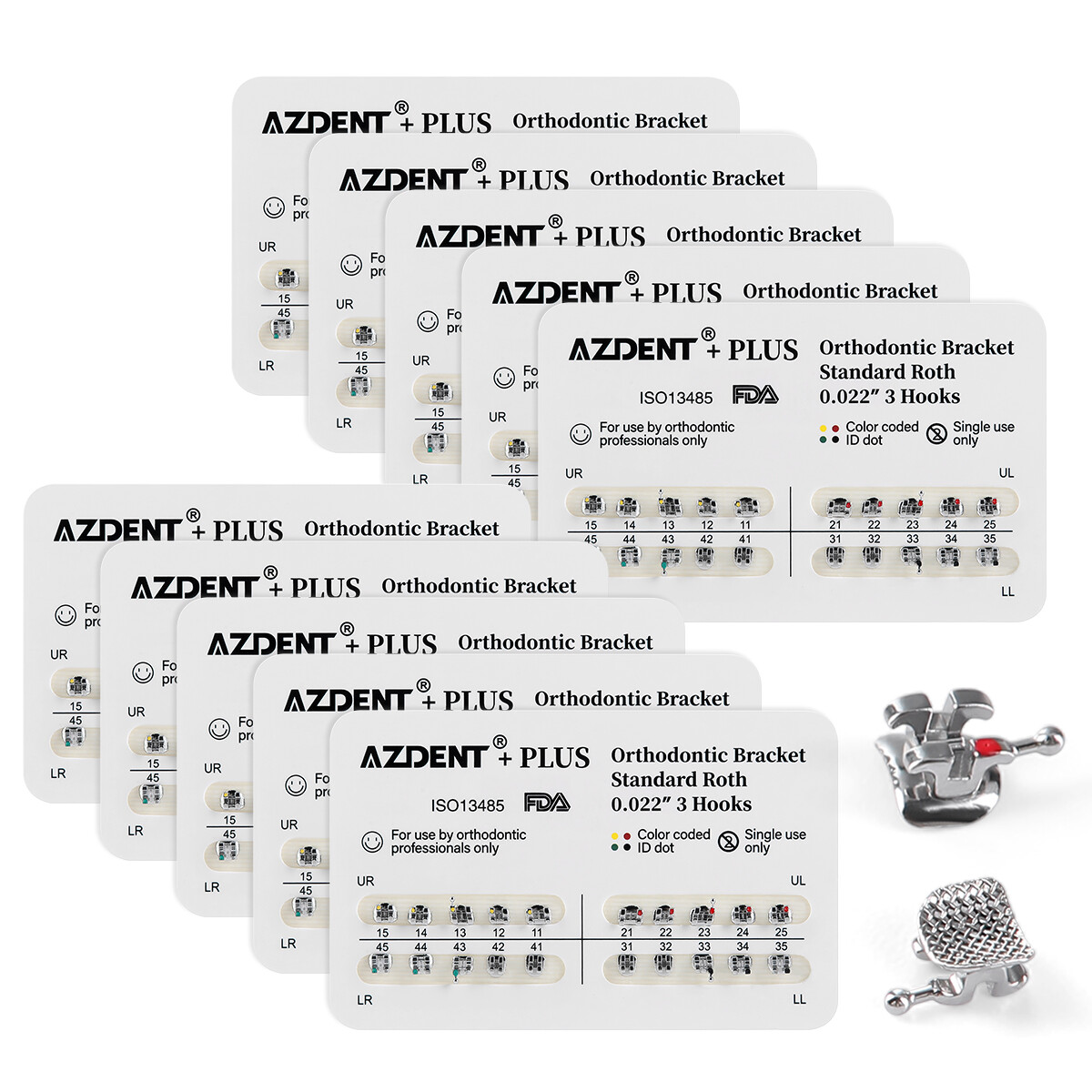 10X AZDENT Plus Dental Orthodontic Brackets Braces Roth.022 Hook 3 4 5 Mesh Base