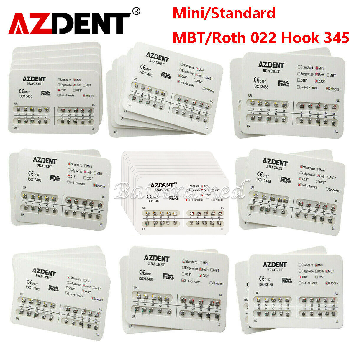 AZDENT Dental Orthodonic Bracket Brace Mini Standard Roth MBT 018 022 Hook 3/345