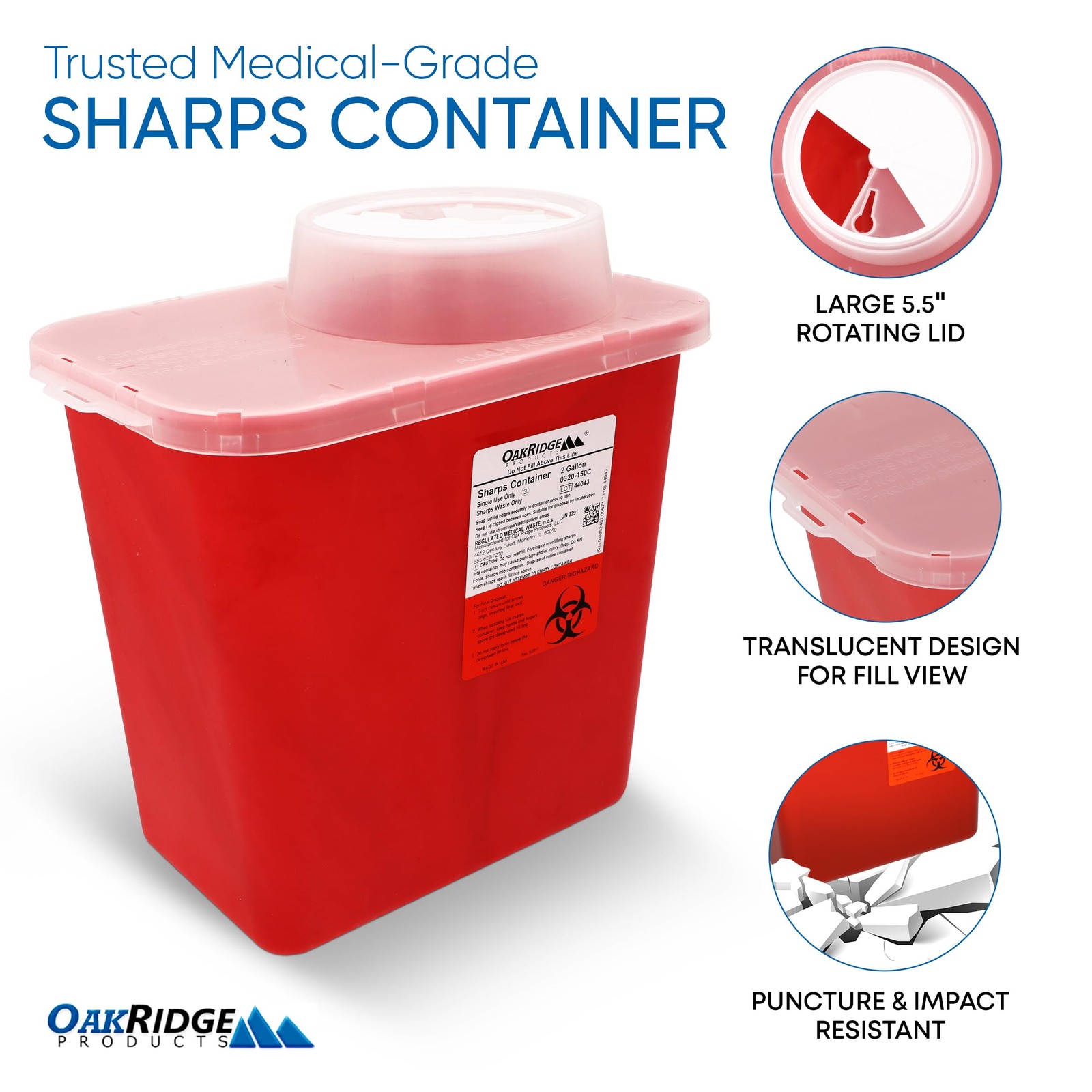 Oakridge Products Large Sharps Container for Home Use and MEDIUM, RED