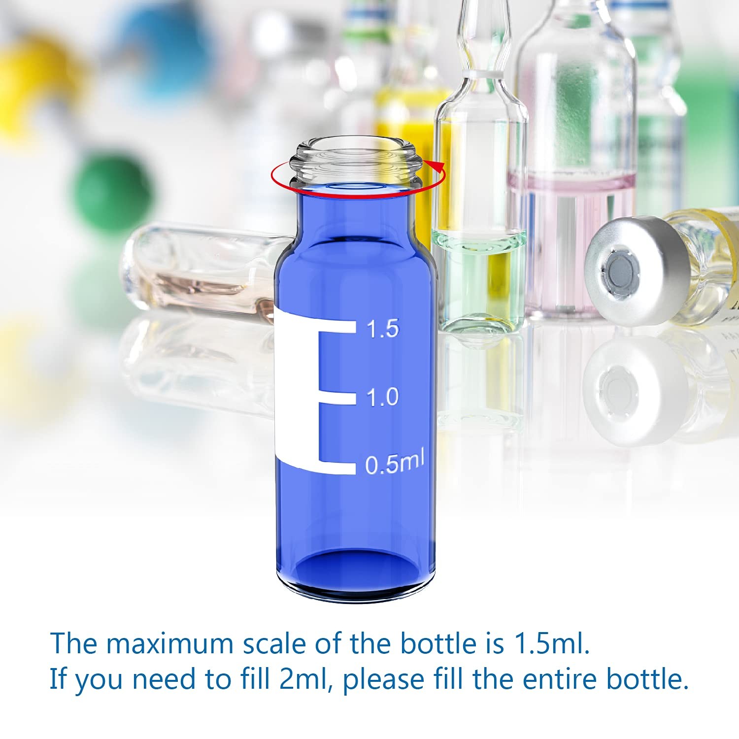 1000pcs 2mL Autosampler Vials Glass Vials HPLC Lab Vial 9-425 with Screw Cap Kit