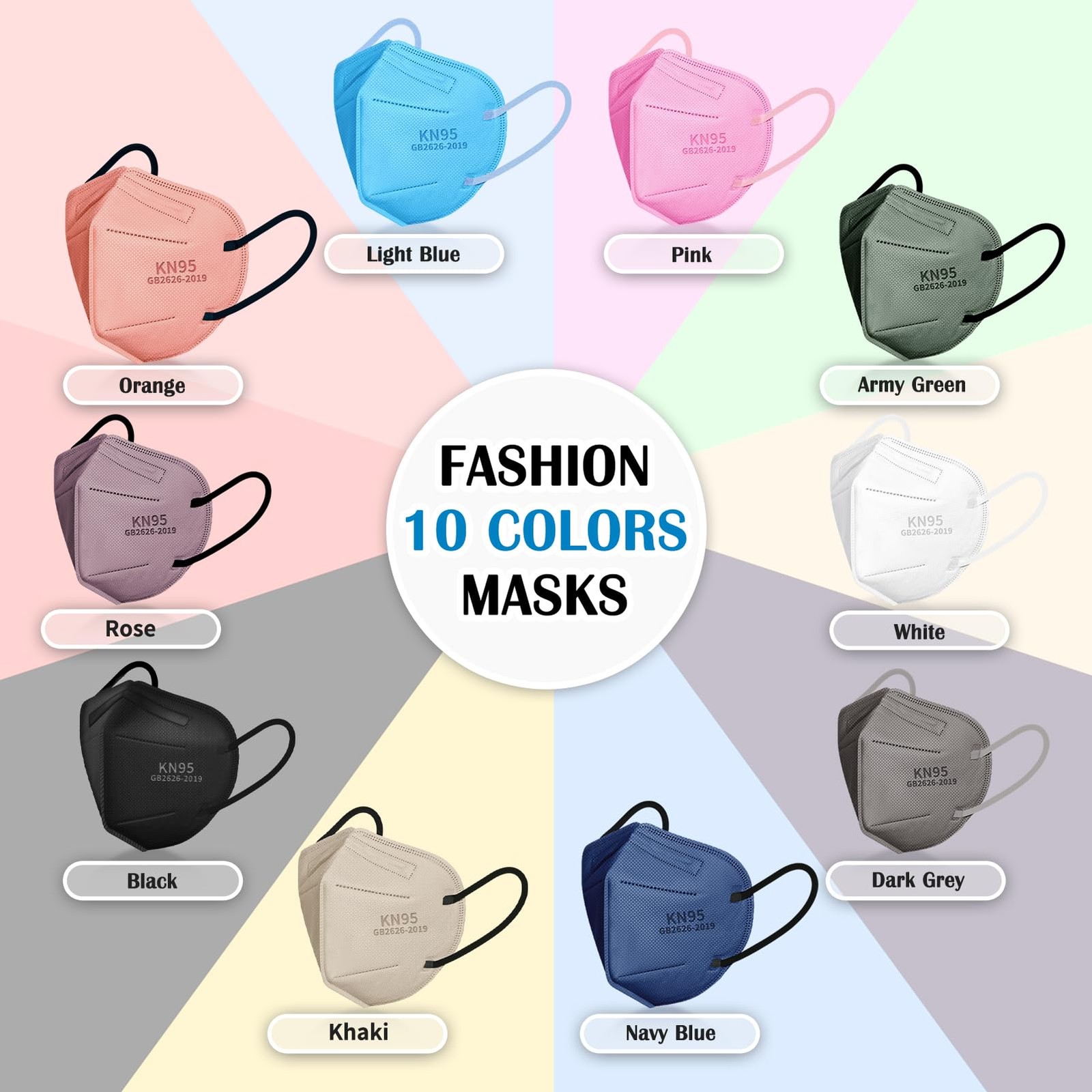 KN95 Face Masks – 100 Pack 5-Layer Breathable Safety Masks 10 Colors