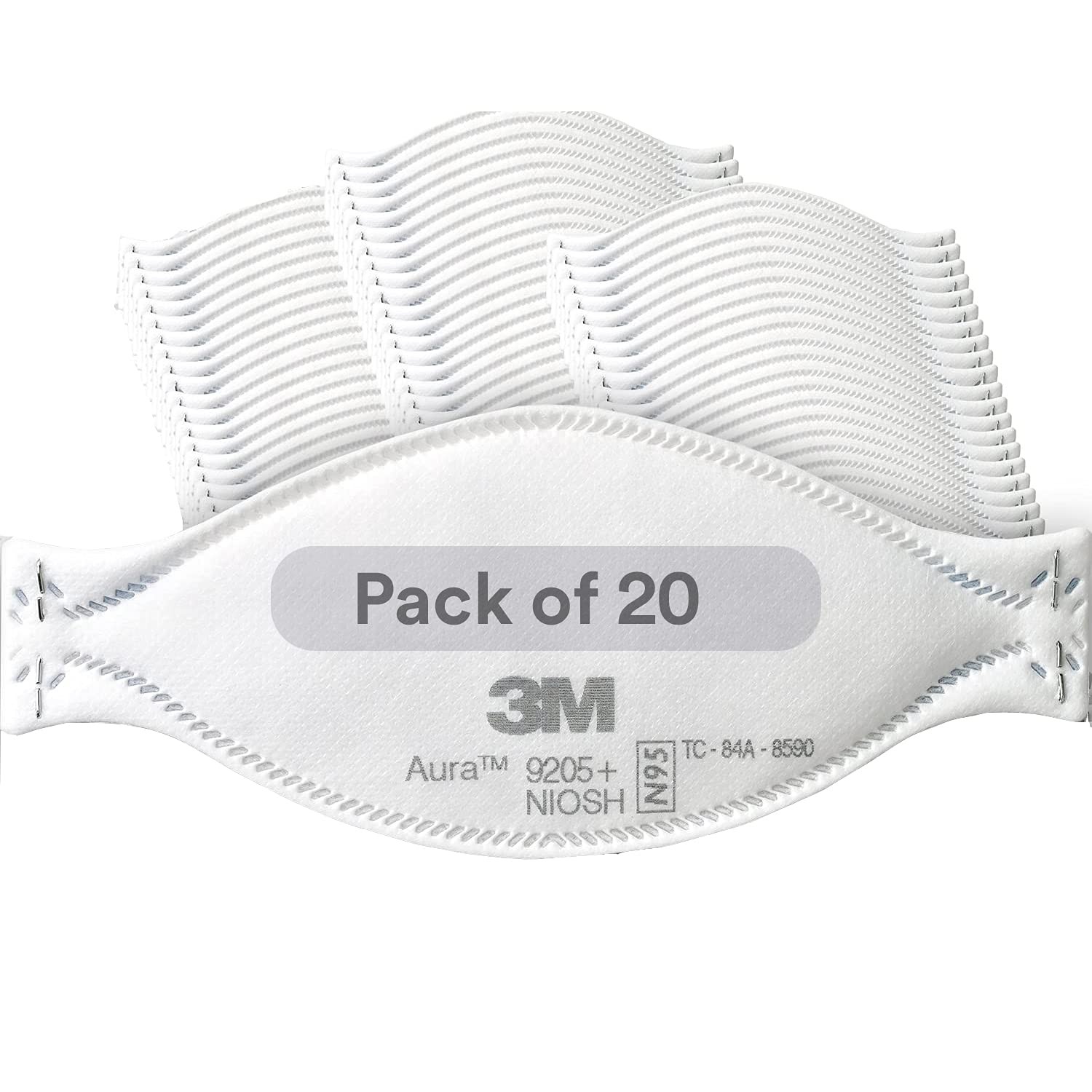 3M Aura Particulate Respirator 9205+, N95, Pack of 20 Disposable Respirators,